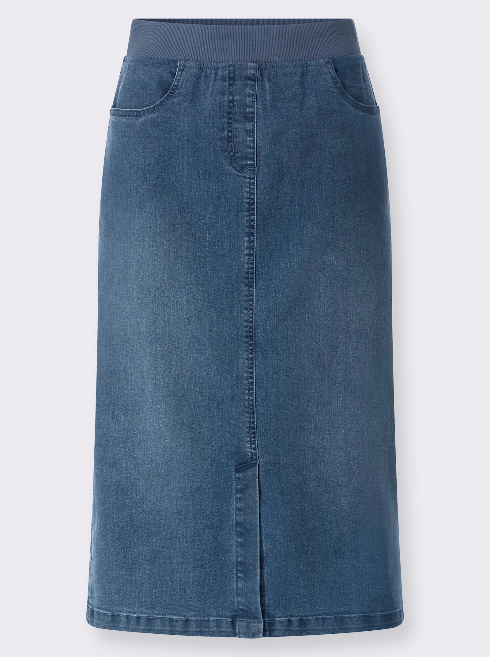 Jeansrock mit geripptem Dehnbund - blue-bleached