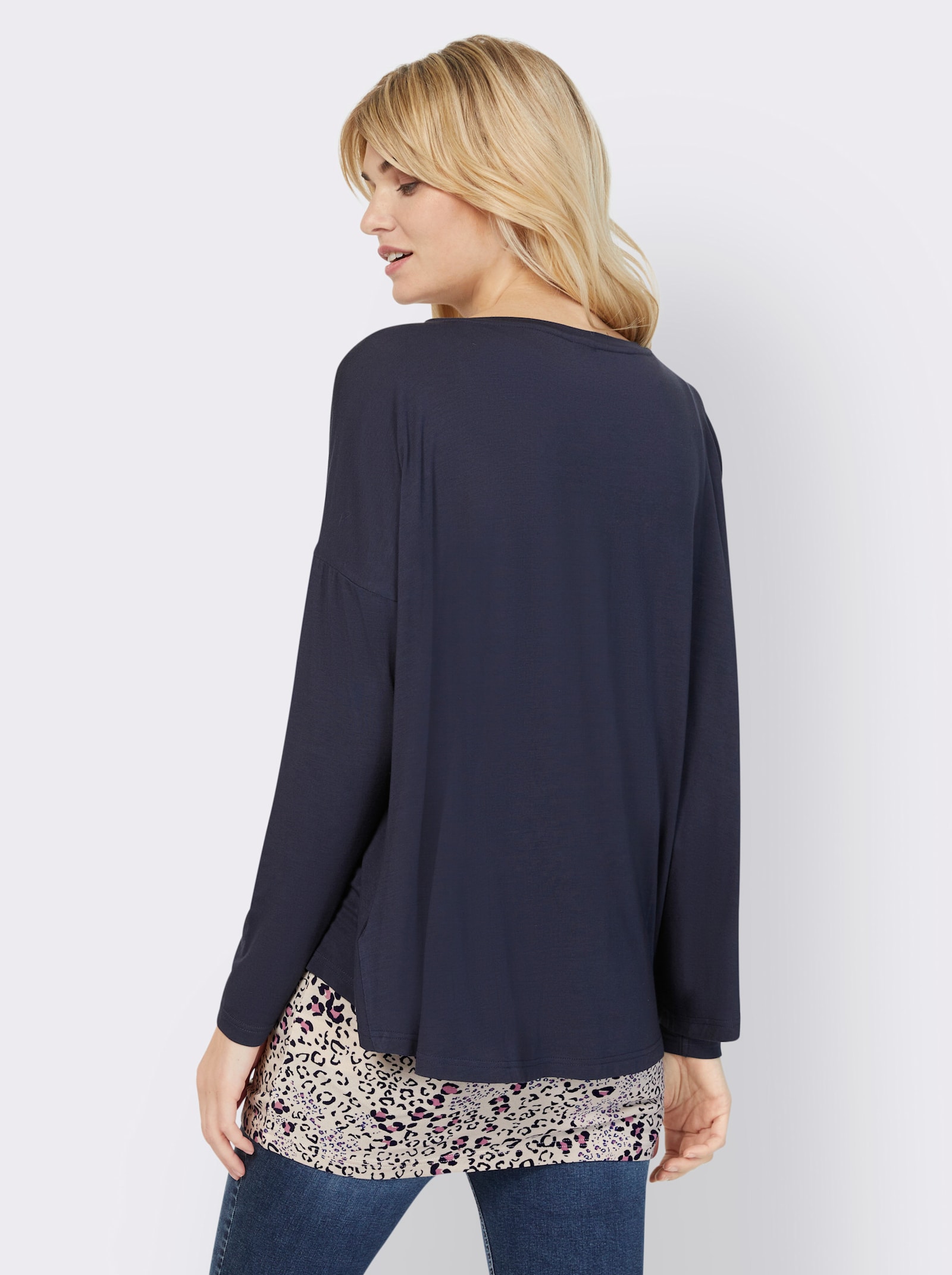 heine T-shirt à encolure ronde à la coupe ample - marine-vieux rose imprimé