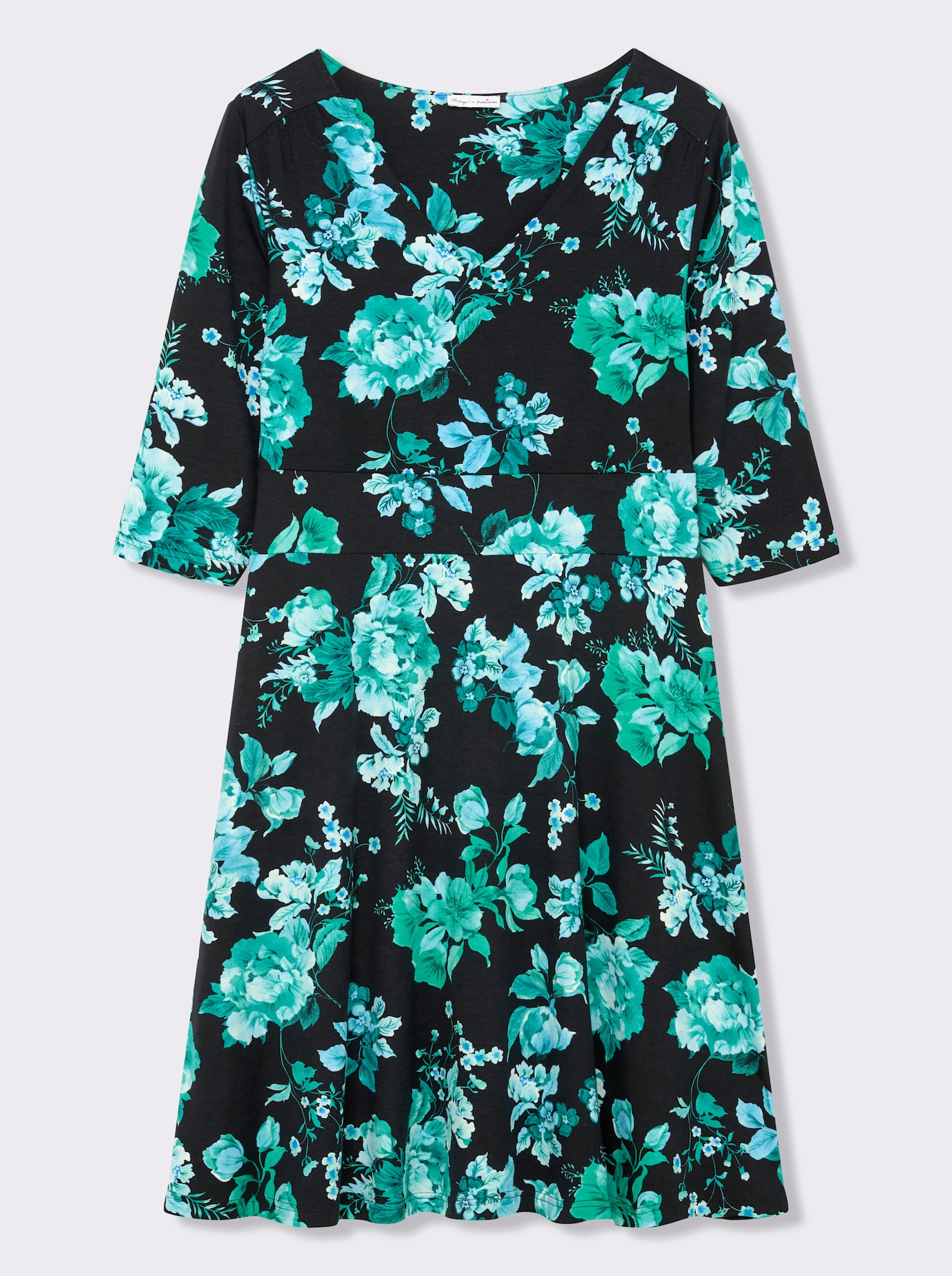 sheego by Joe Browns Jerseykleid mit V-Auschnitt und weitem Rockteil - schwarz-bedruckt