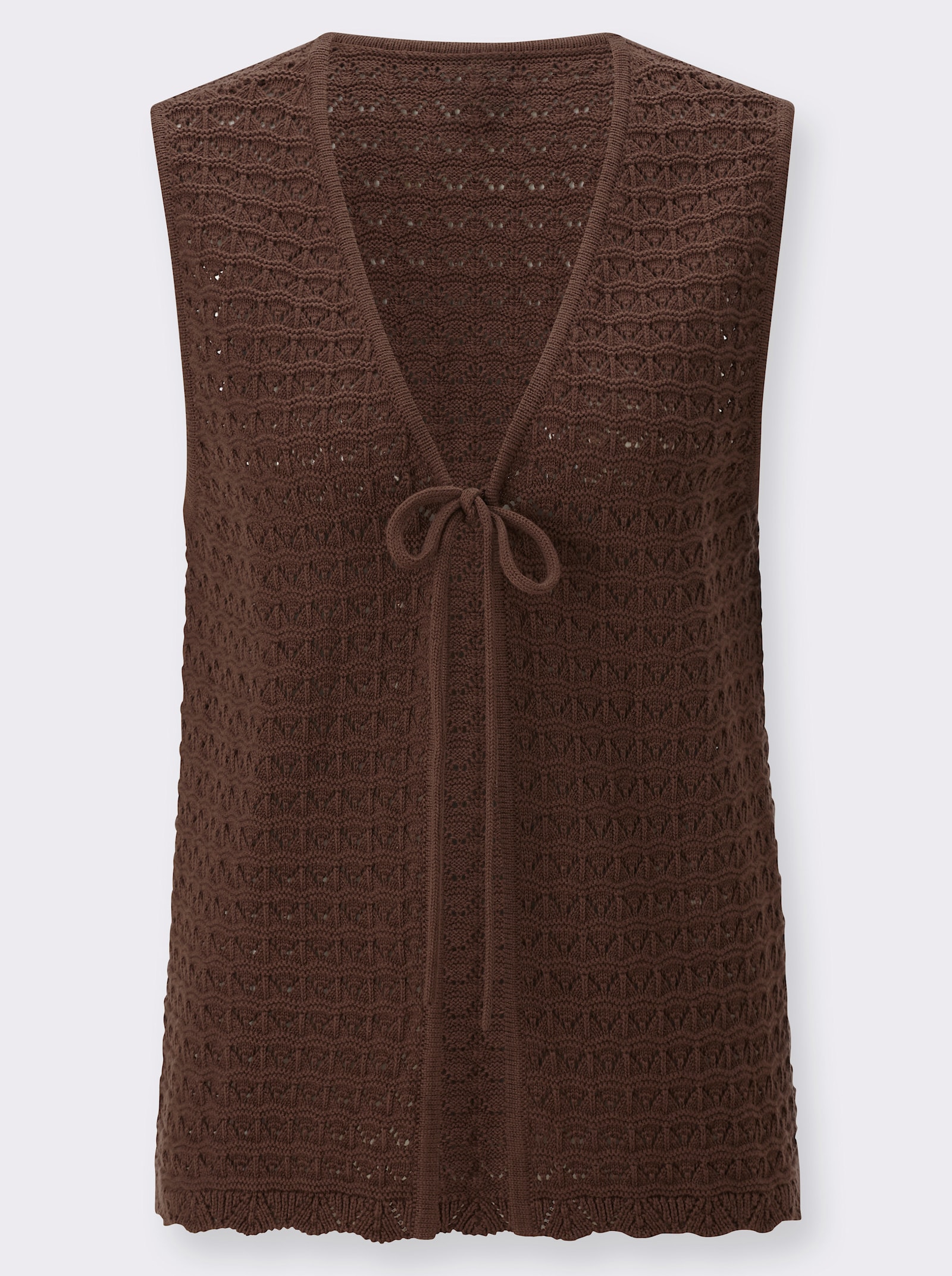 Strickweste mit Ajourmuster rundum - schoko