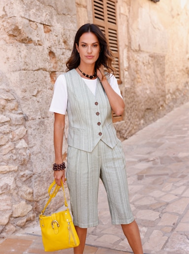 Weste mit Jacquard-Streifenmuster - champagner-khaki-gestreift