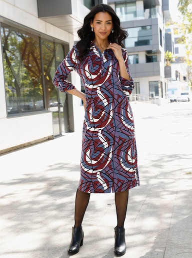 Polokleid im Baumwoll-Mix - bordeaux-rauchblau-bedruckt