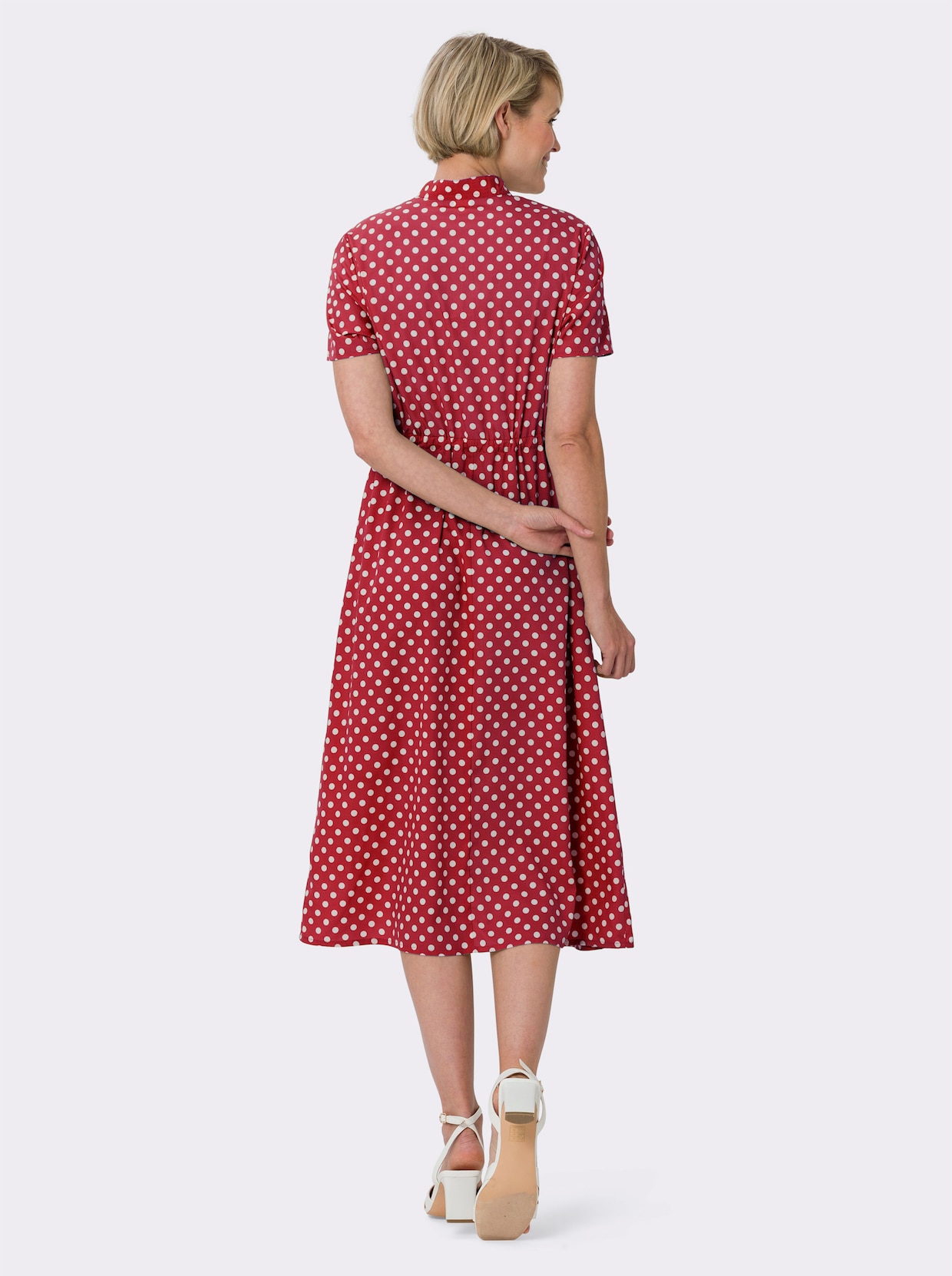 Šaty s rozšířeným střihem - červená-bílá-puntík