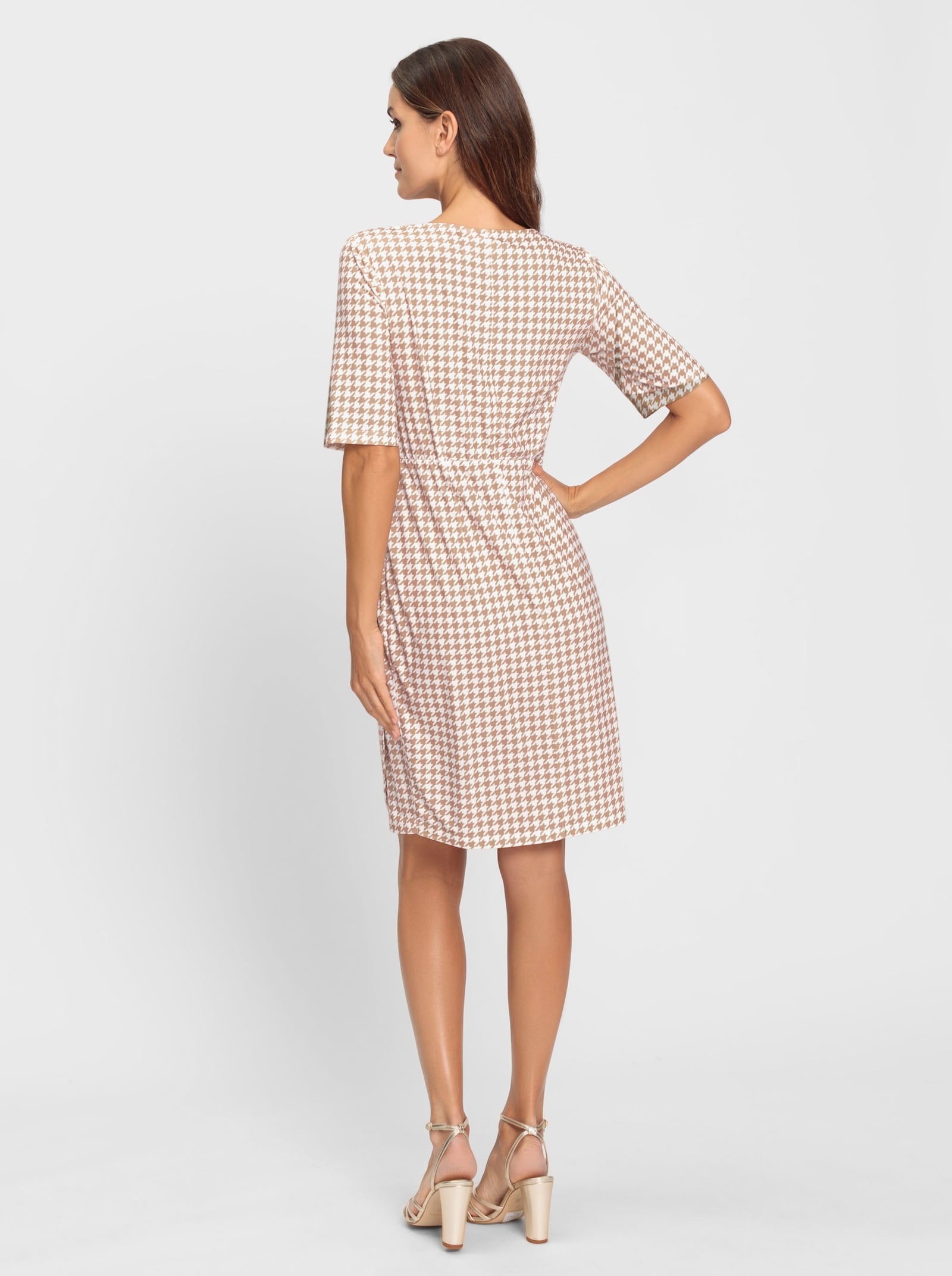 heine Wikkeljurk met pepita-patroon - ecru/camel/pepita