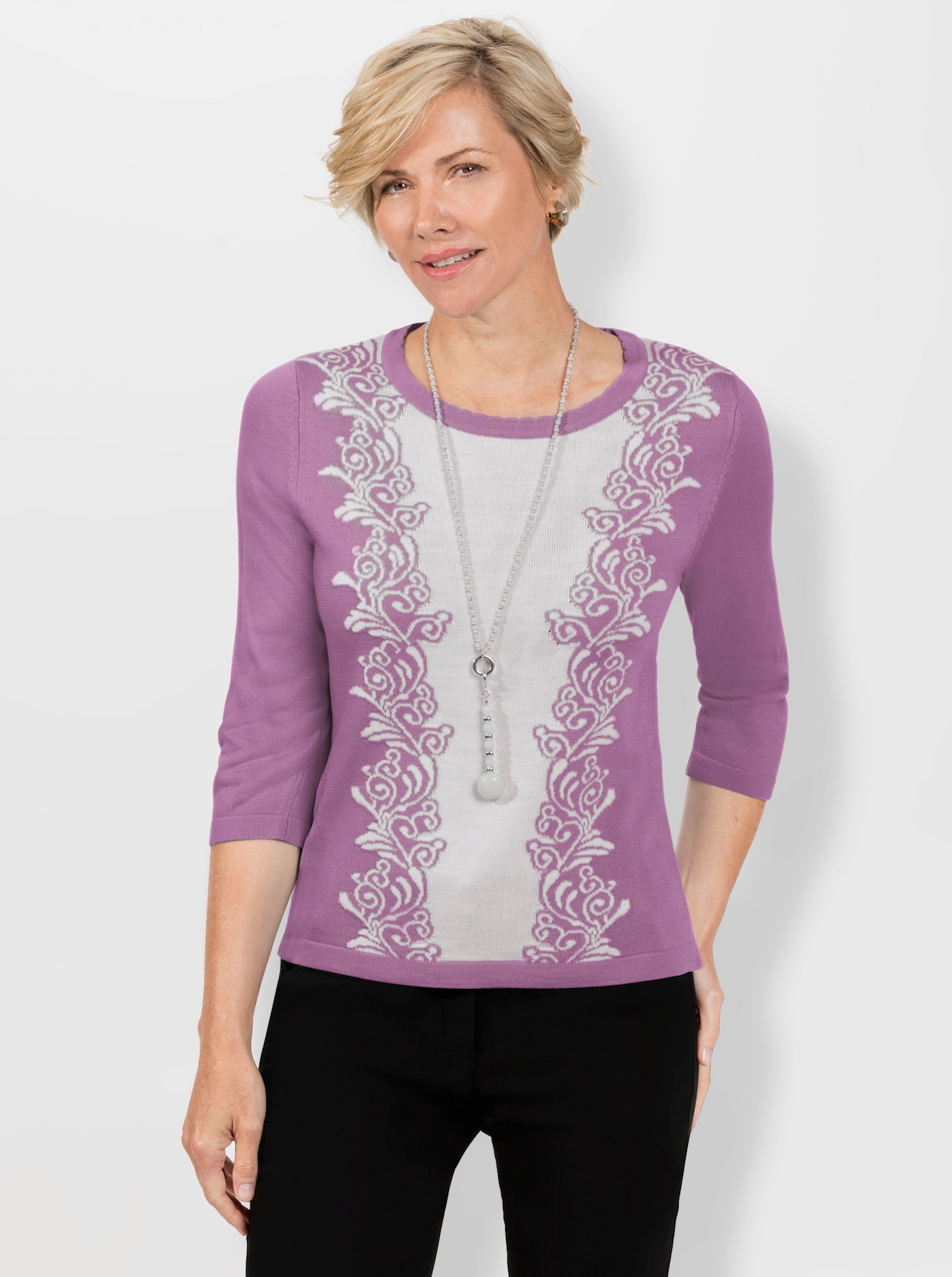 Pullover - orchidee/ecru gedessineerd