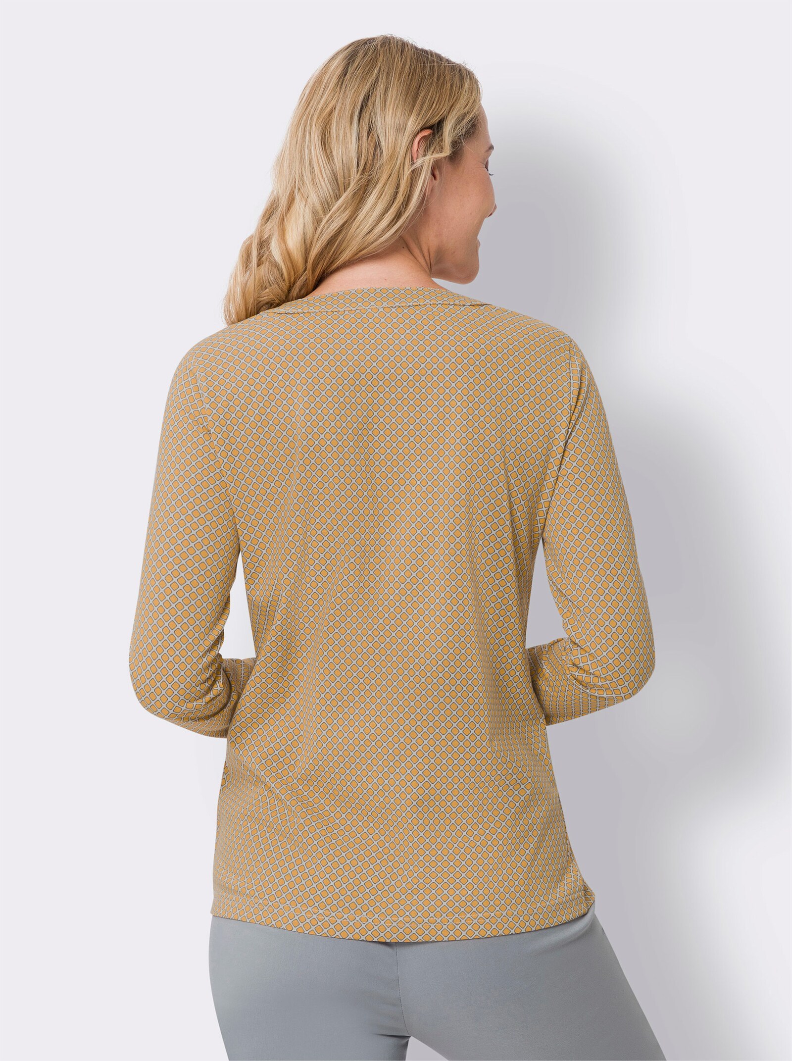 Shirt met lange mouwen en minimalistisch patroon - grijs/oker bedrukt