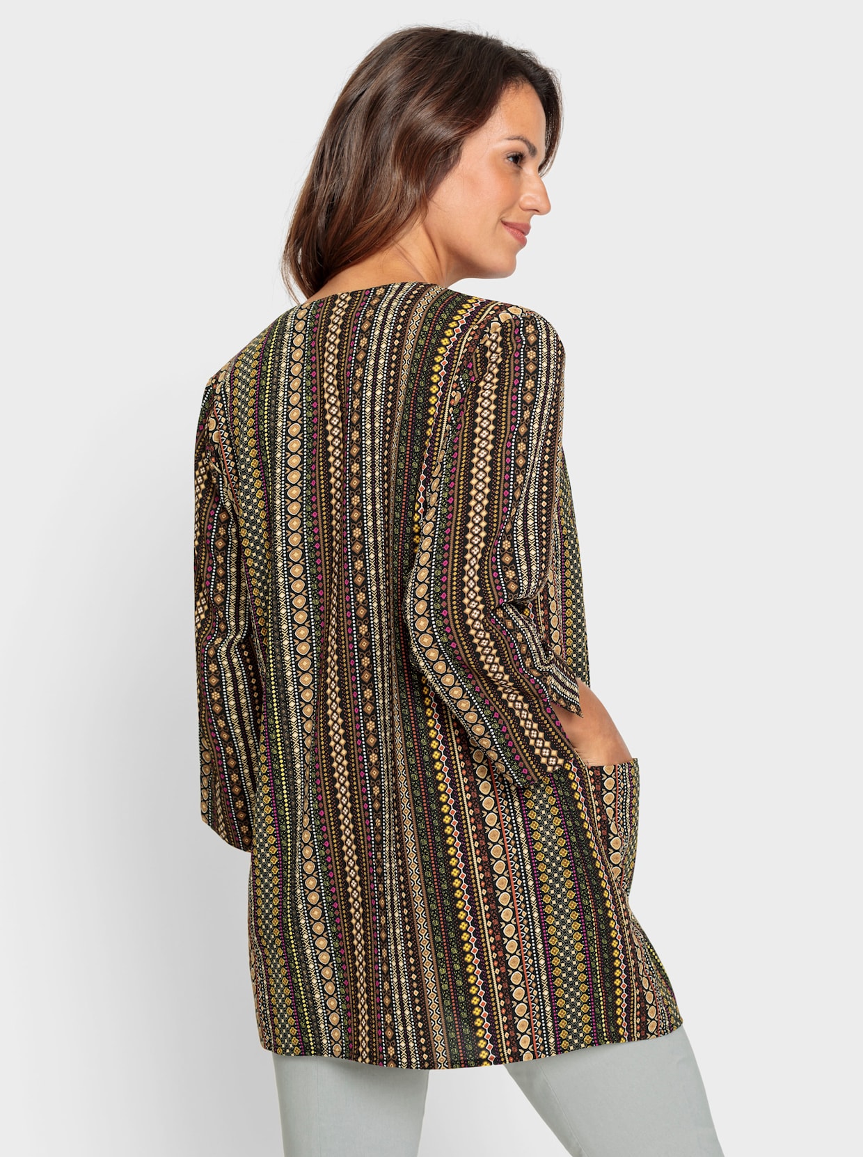 Lange blouse - camel/ecru bedrukt