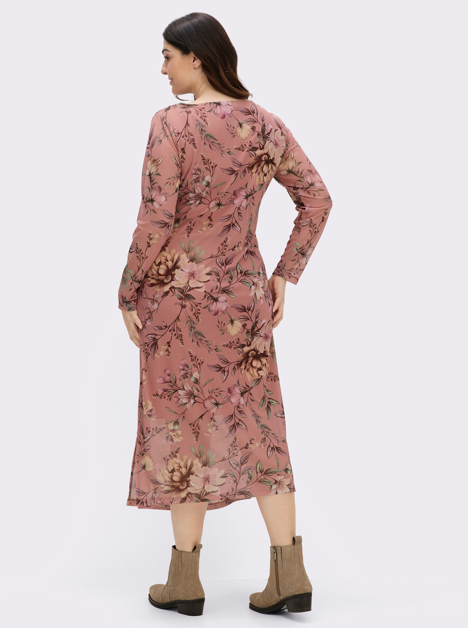sheego Blumenkleid aus Mesh-Qualität - rosenholz-camel-bedruckt