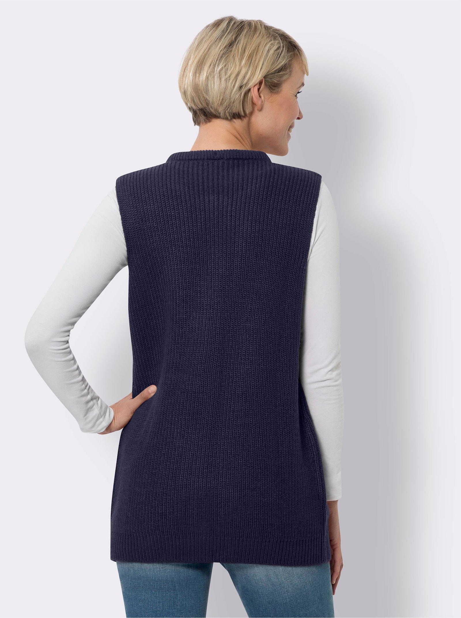 Strickweste in Longform - marine