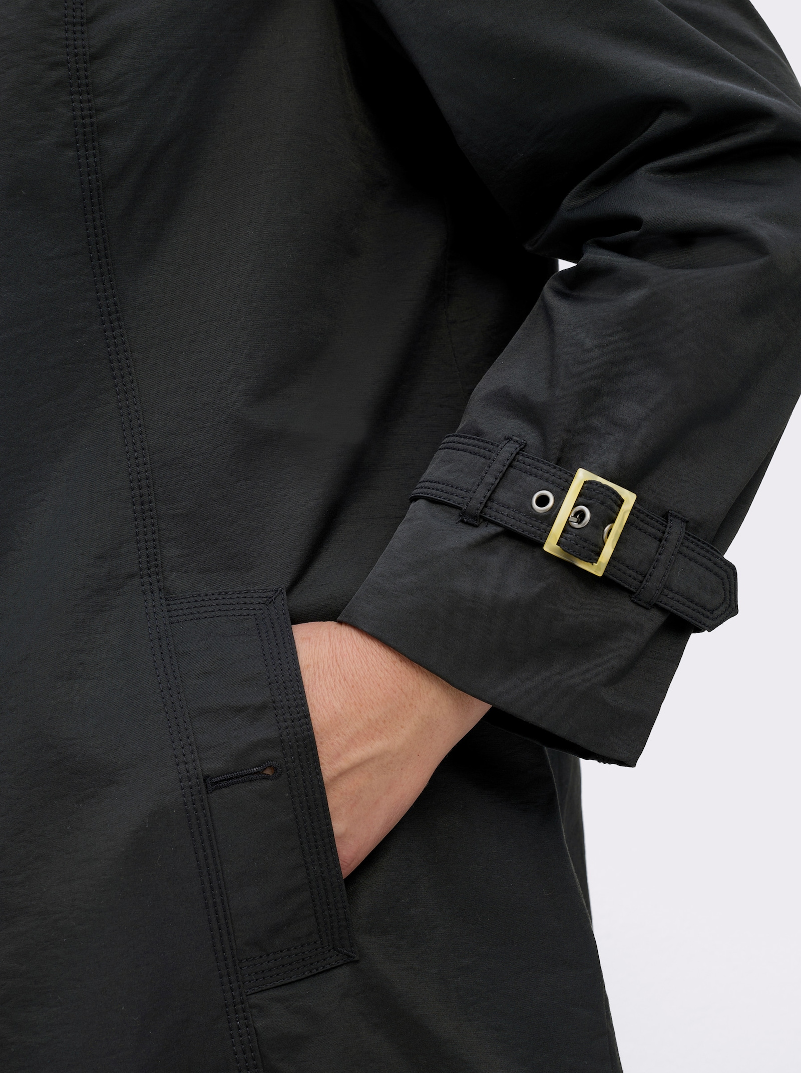 Kurzmantel in Trenchcoat-Optik - schwarz