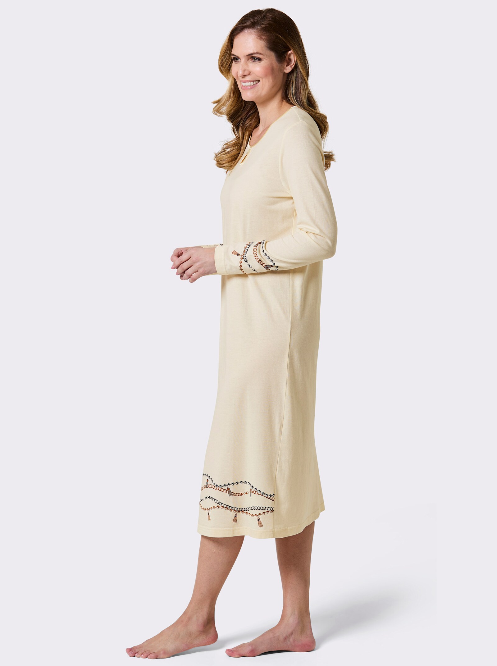 wäschepur Nachthemd mit Kettendruck - champagner-marine-bedruckt