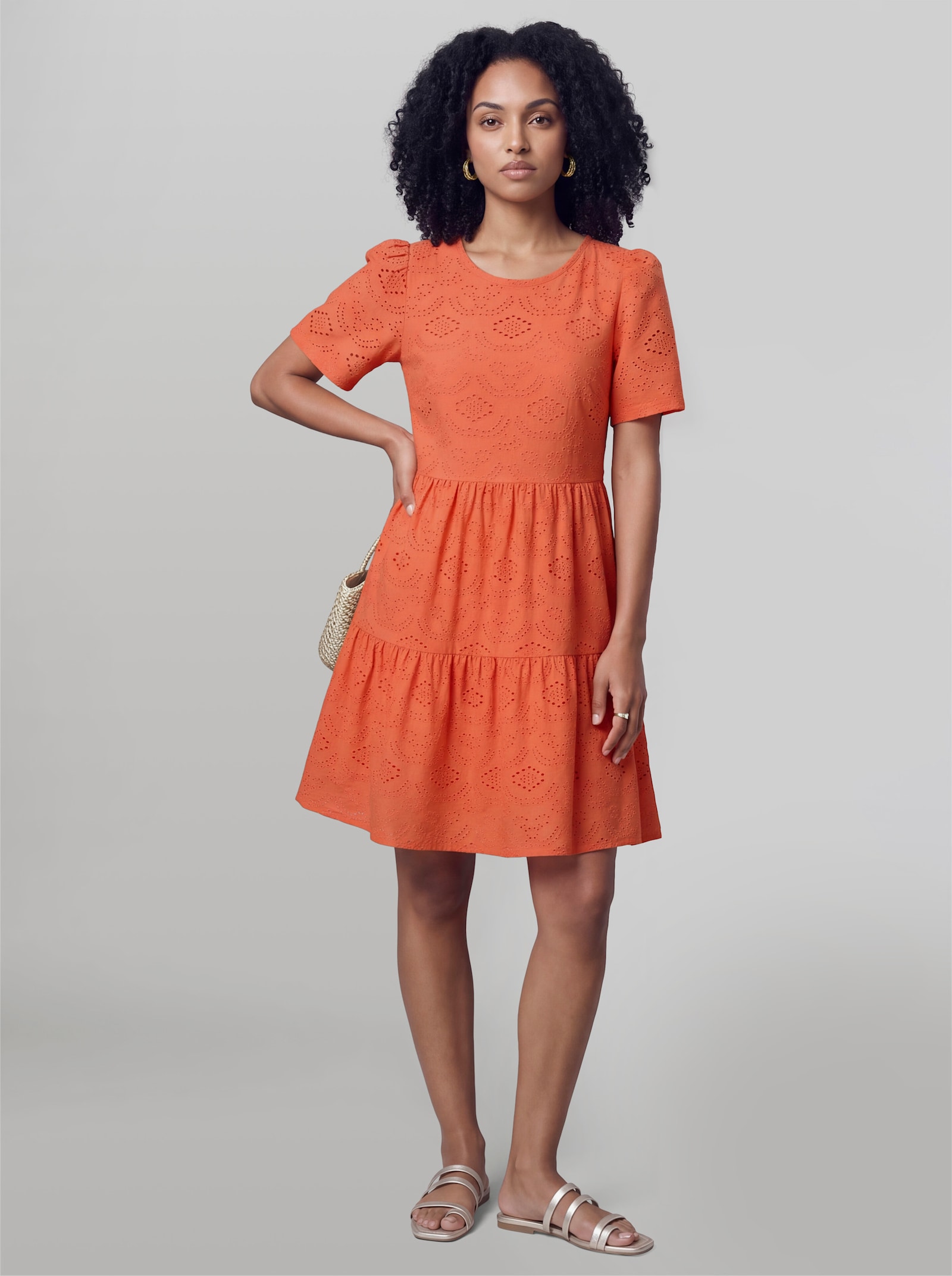 heine Jerseykleid mit Ajourmuster - orange