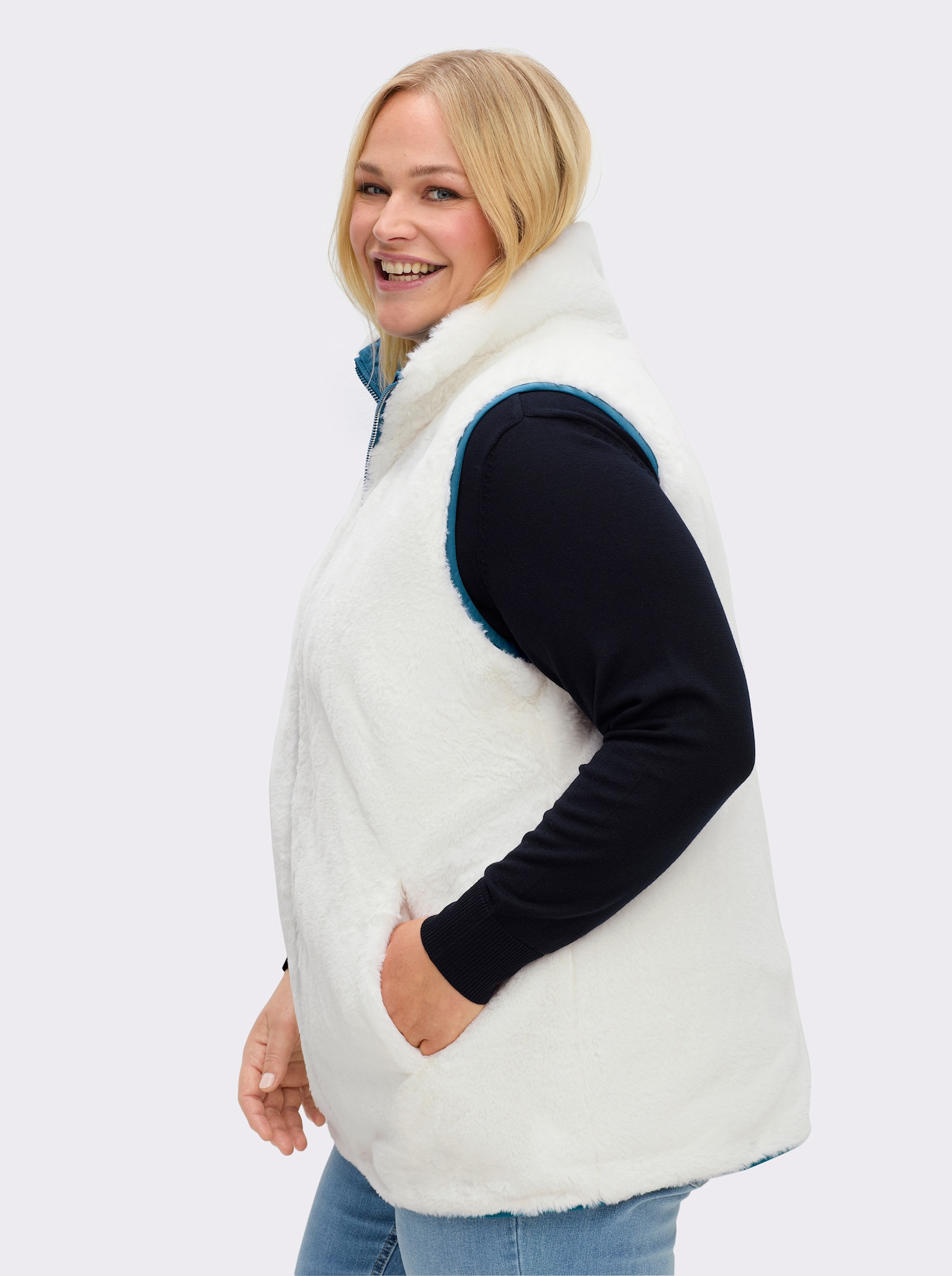 sheego Wendeweste mit Teddyfell - topas-ecru