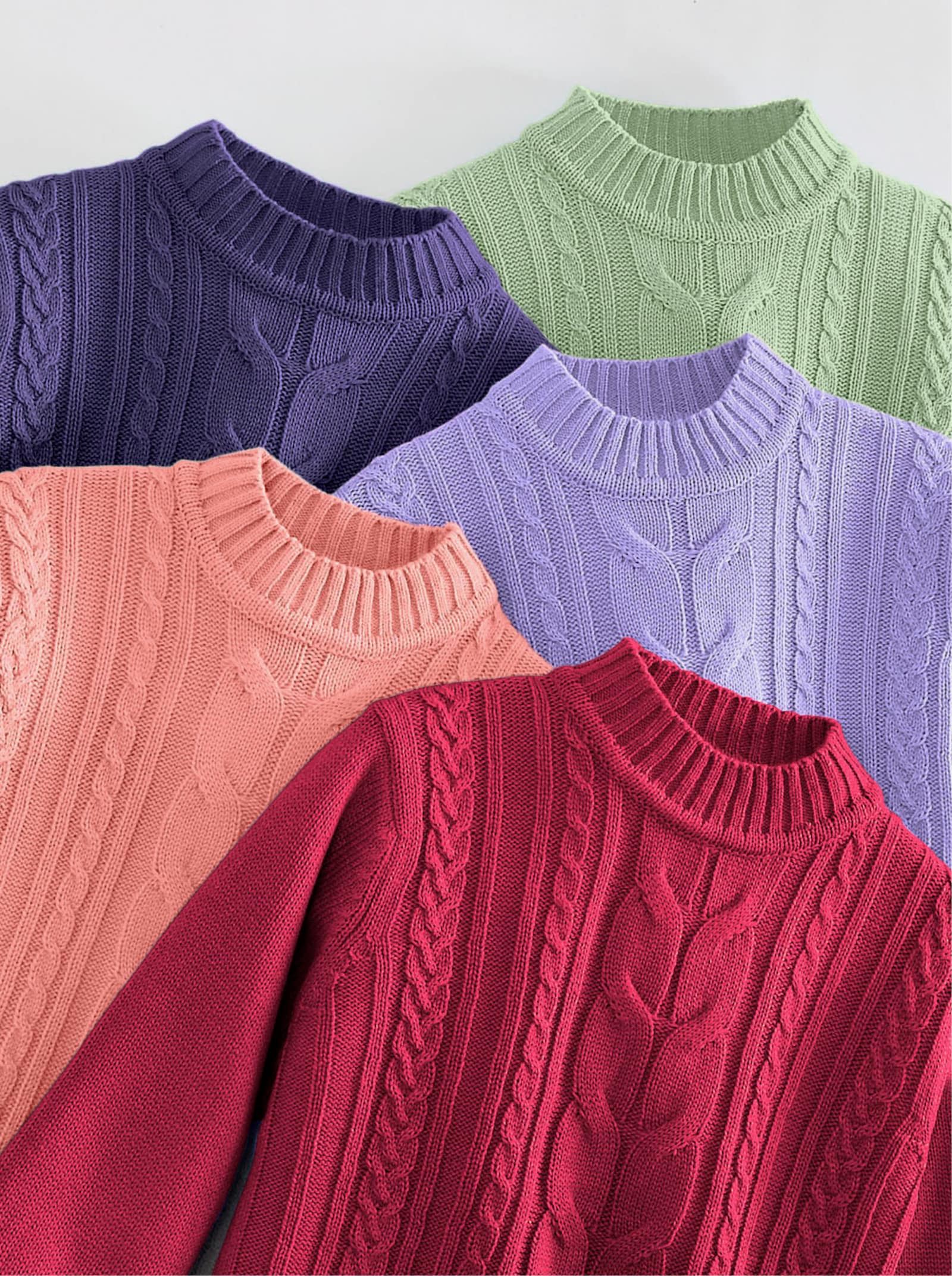 Tröja med halvpolo med flätat mönster - laxröd