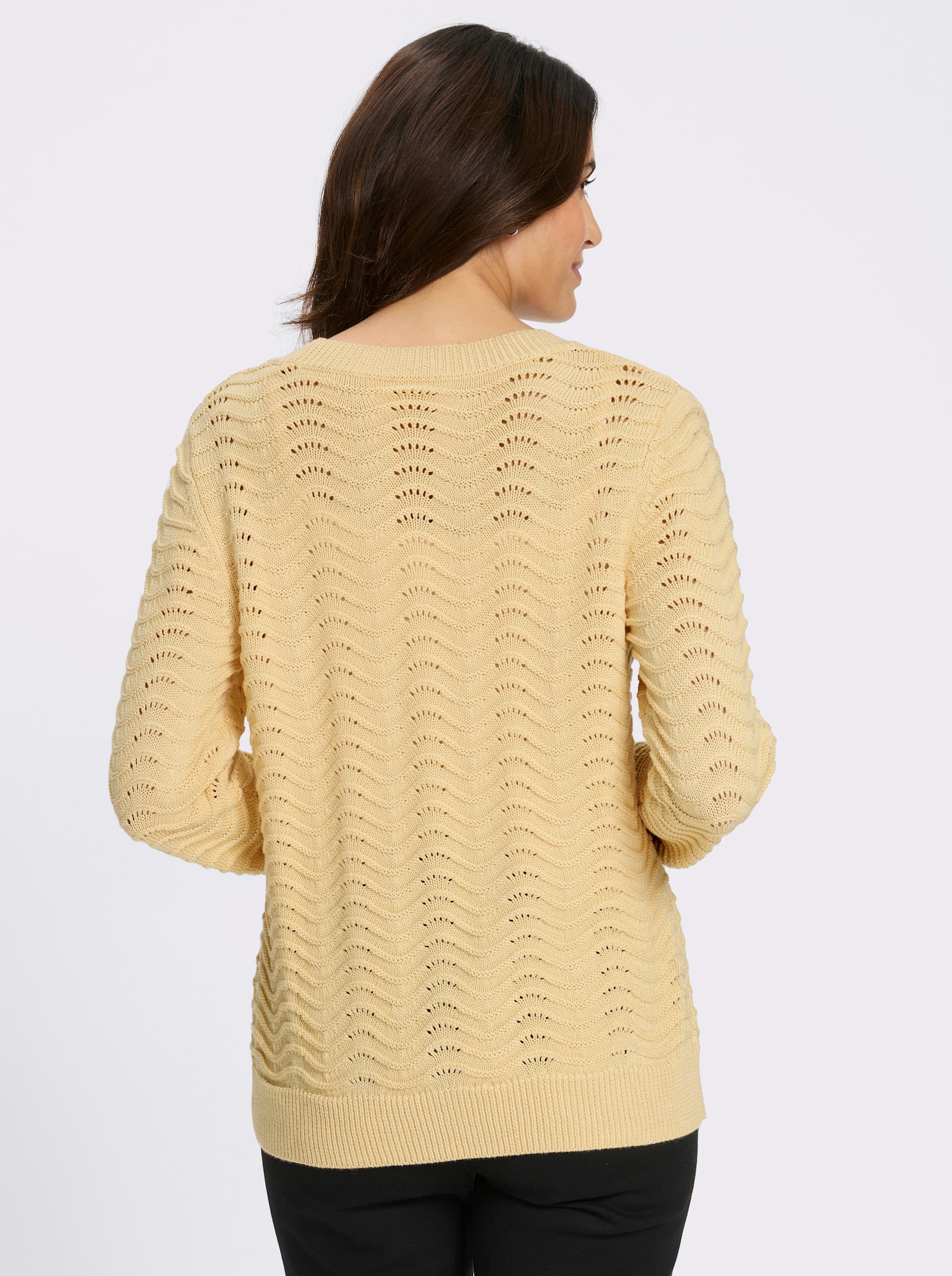 Strickjacke mit wellenförmigem Ajourmuster - vanille
