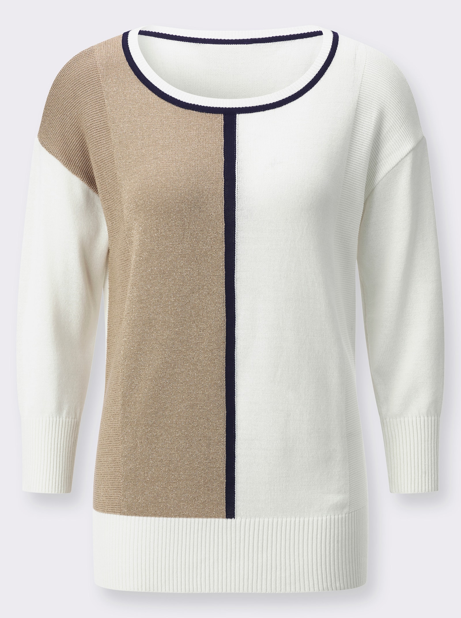Rundhalspullover mit Glanzgarn - ecru-beige