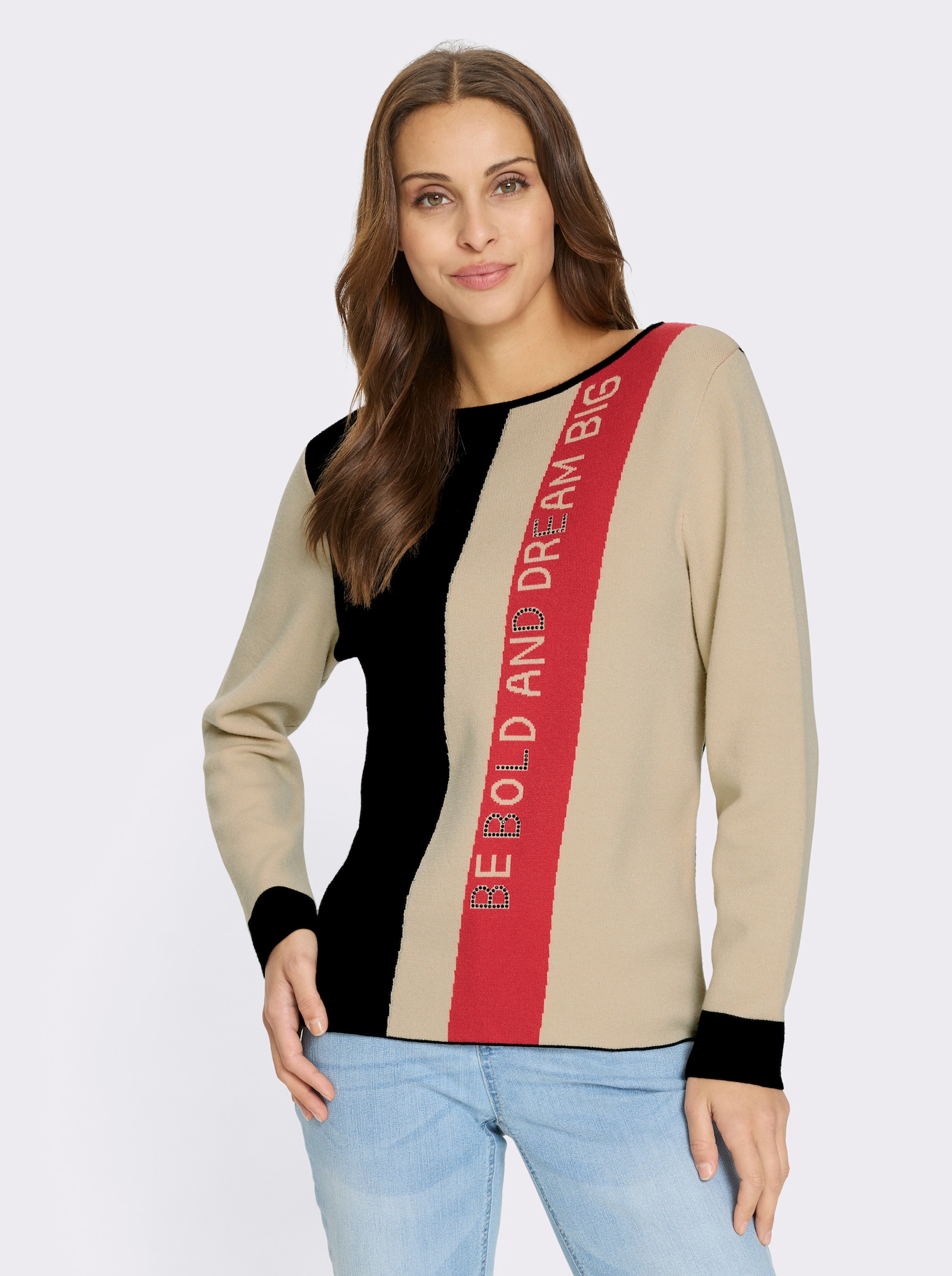 Pull à manches longues avec dos uni - noir-sable à motifs