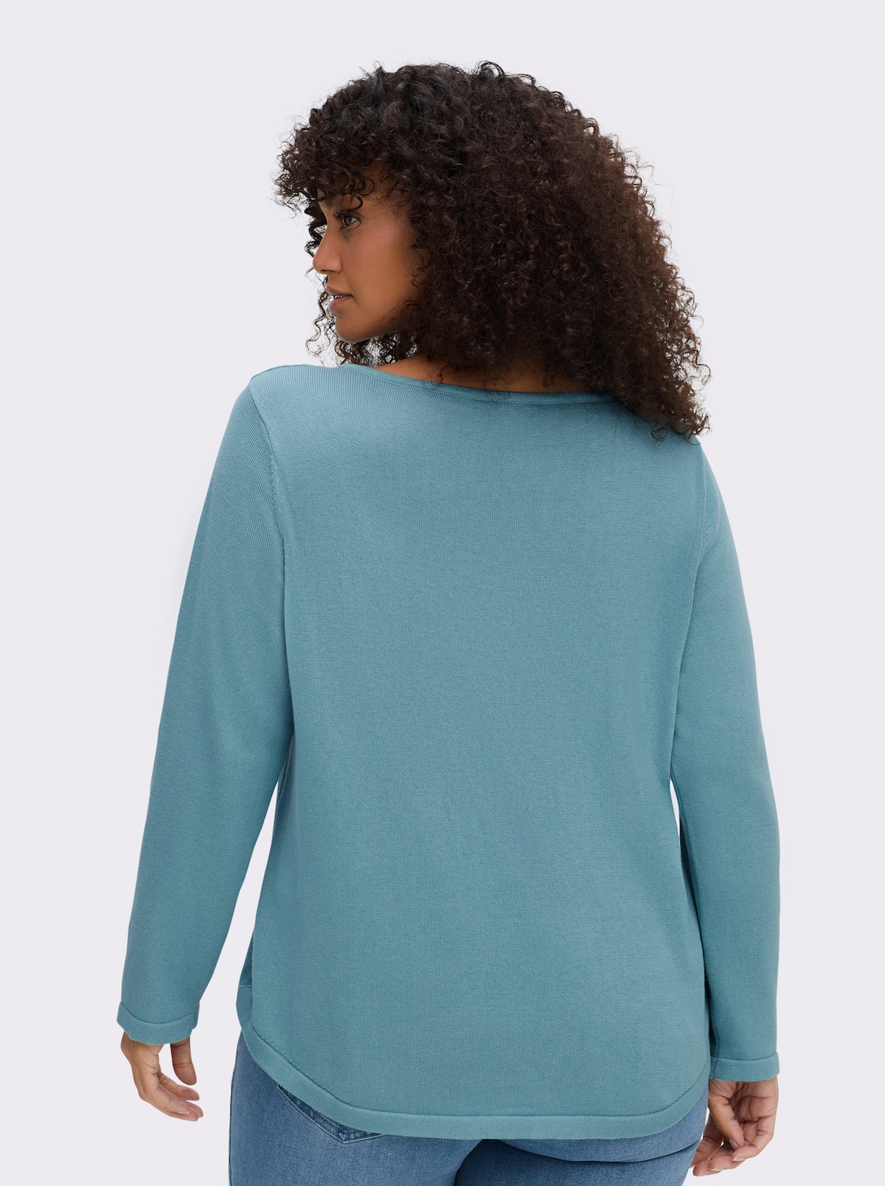 Rundhalspullover mit U-Boot-Ausschnitt - wintertürkis