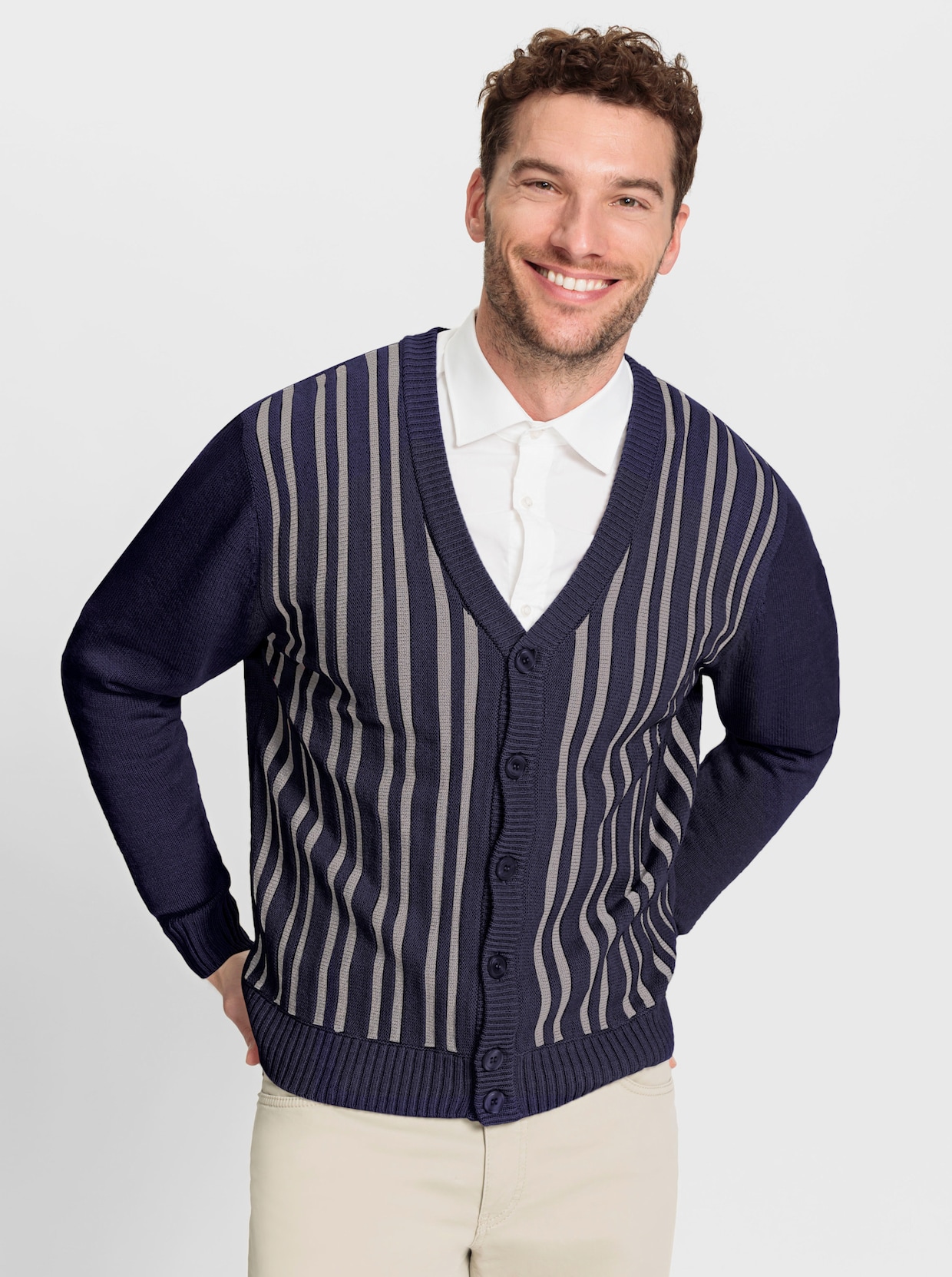 Marco Donati Vest - marine/steengrijs gedessineerd