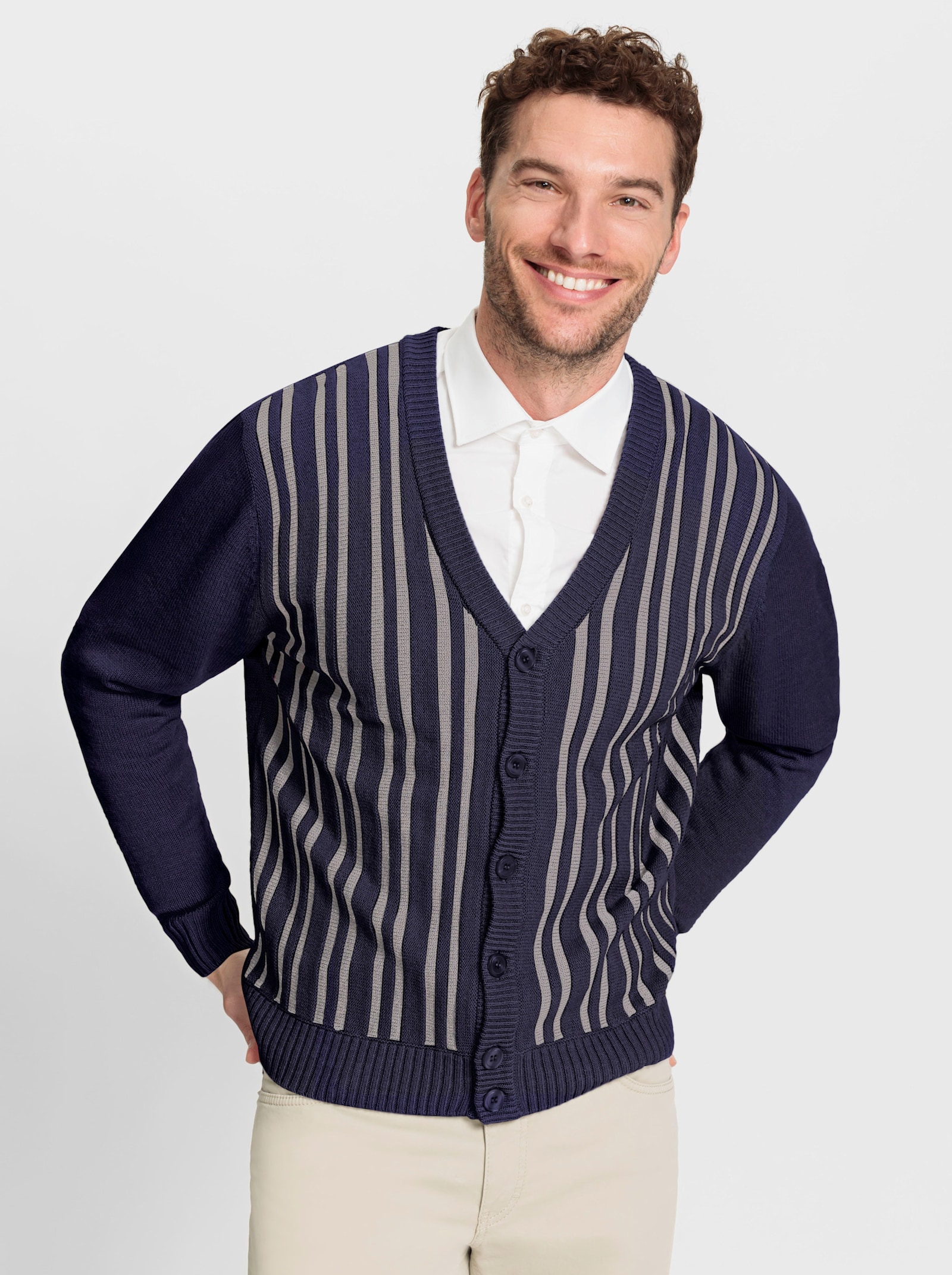 Marco Donati Strickjacke mit zweifarbigem Strukturmuster vorne - marine-steingrau-gemustert