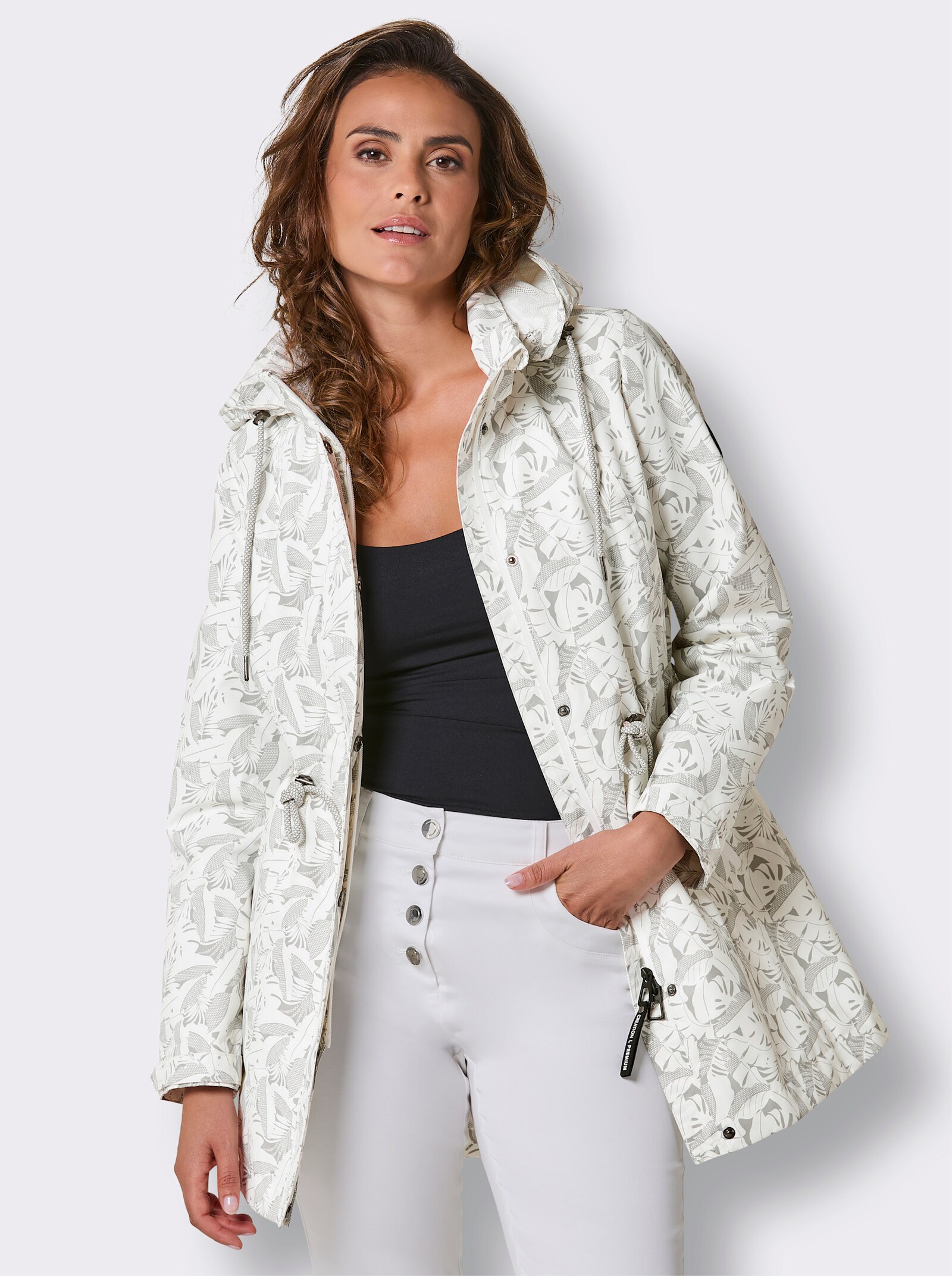 CREATION L PREMIUM Funktionsjacke mit Taillen-Tunnelzug - ecru-steingrau-bedruckt