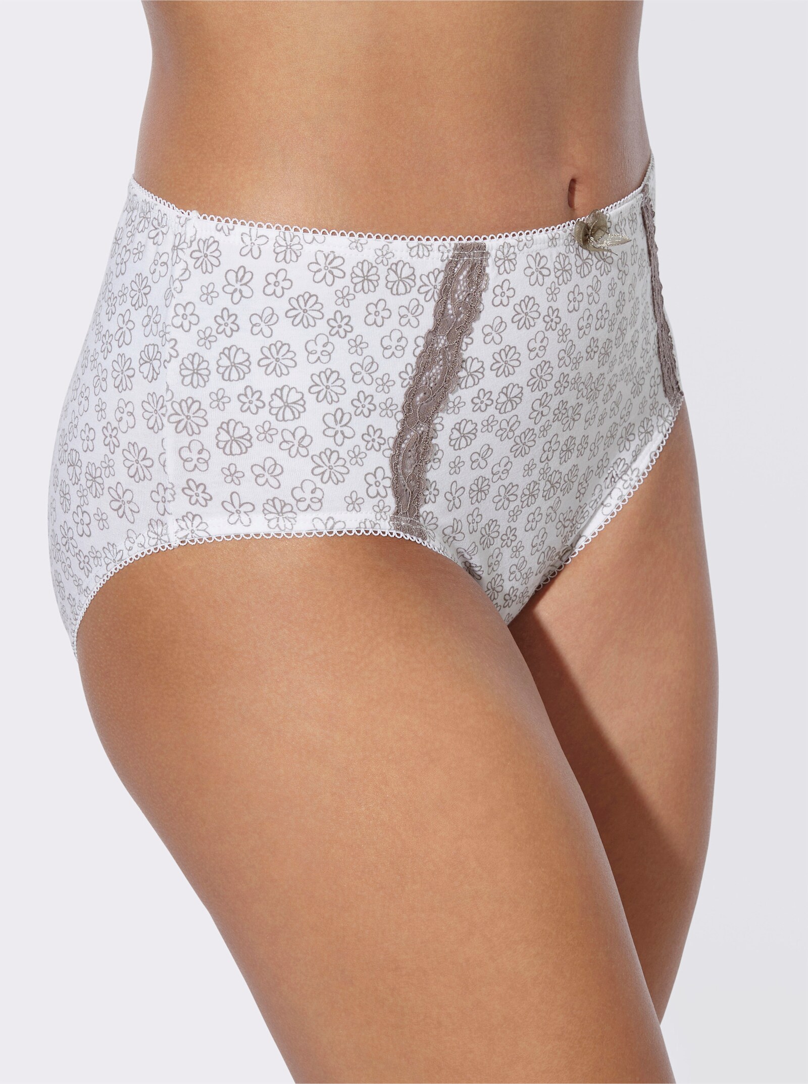 Hüftslip mit Satin-Zierschleife - ecru-taupe-bedruckt + ecru + taupe