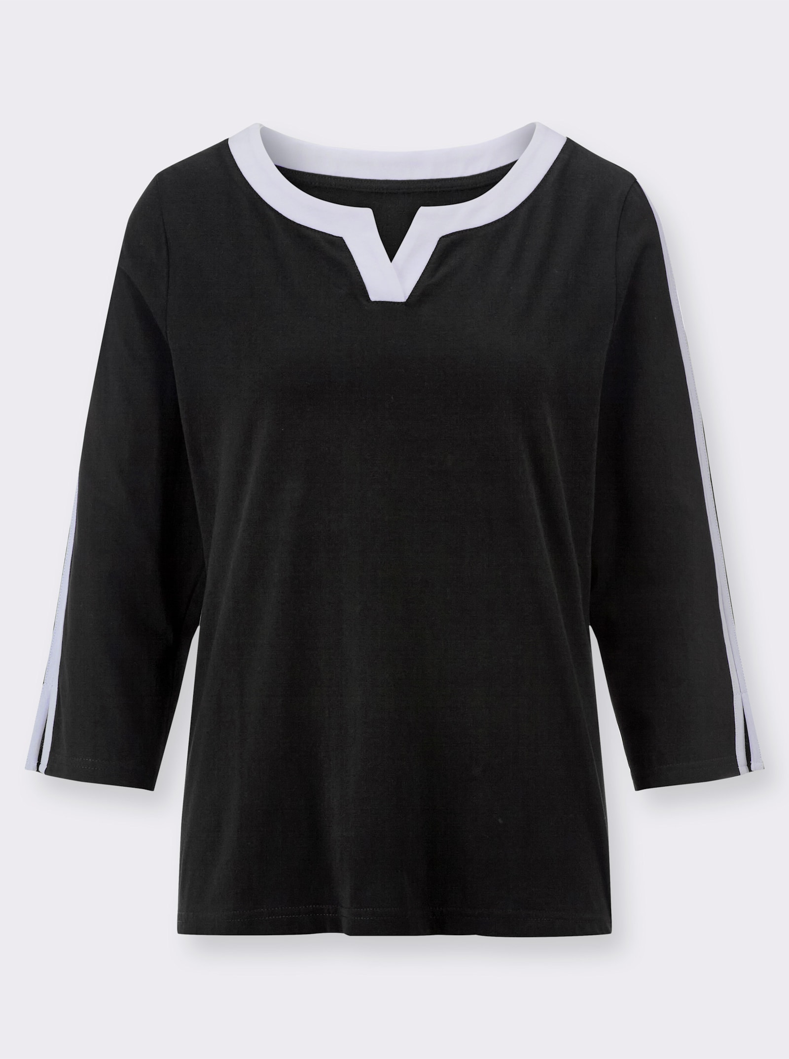 Shirt met 3/4-mouwen en contrastkleurige details - zwart/wit