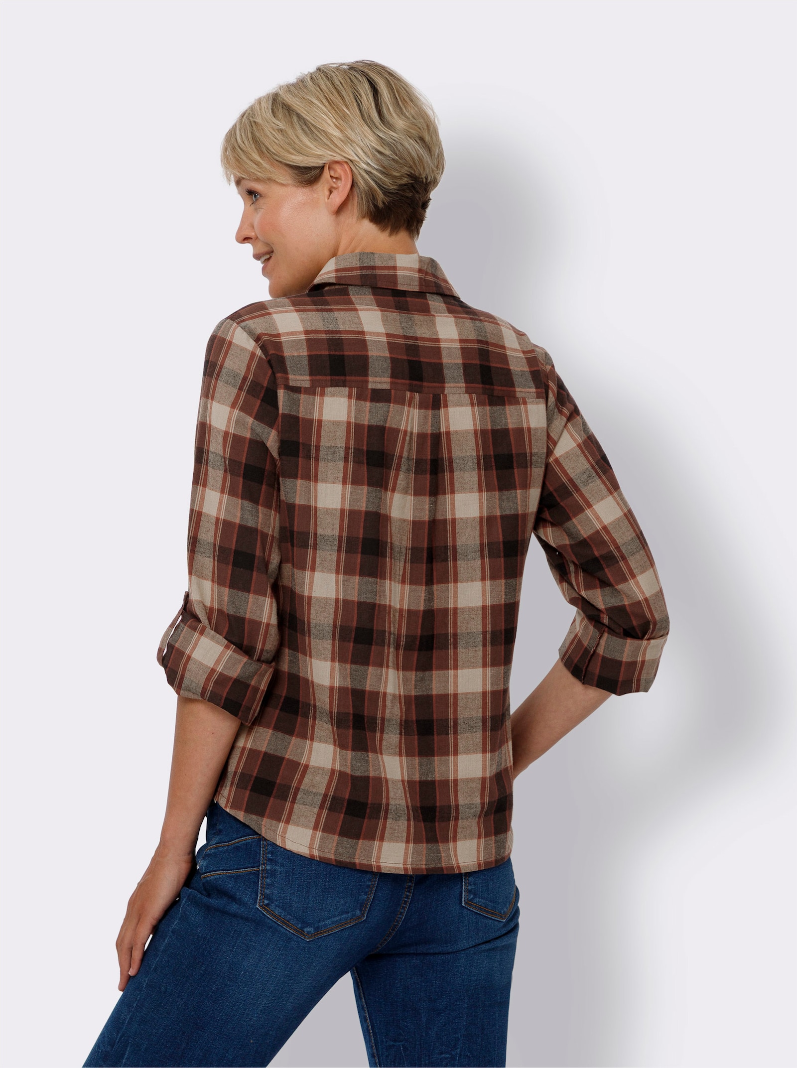 Navlékací halenka z flanelu, kostkovaná - velbloudí-černá-kostka