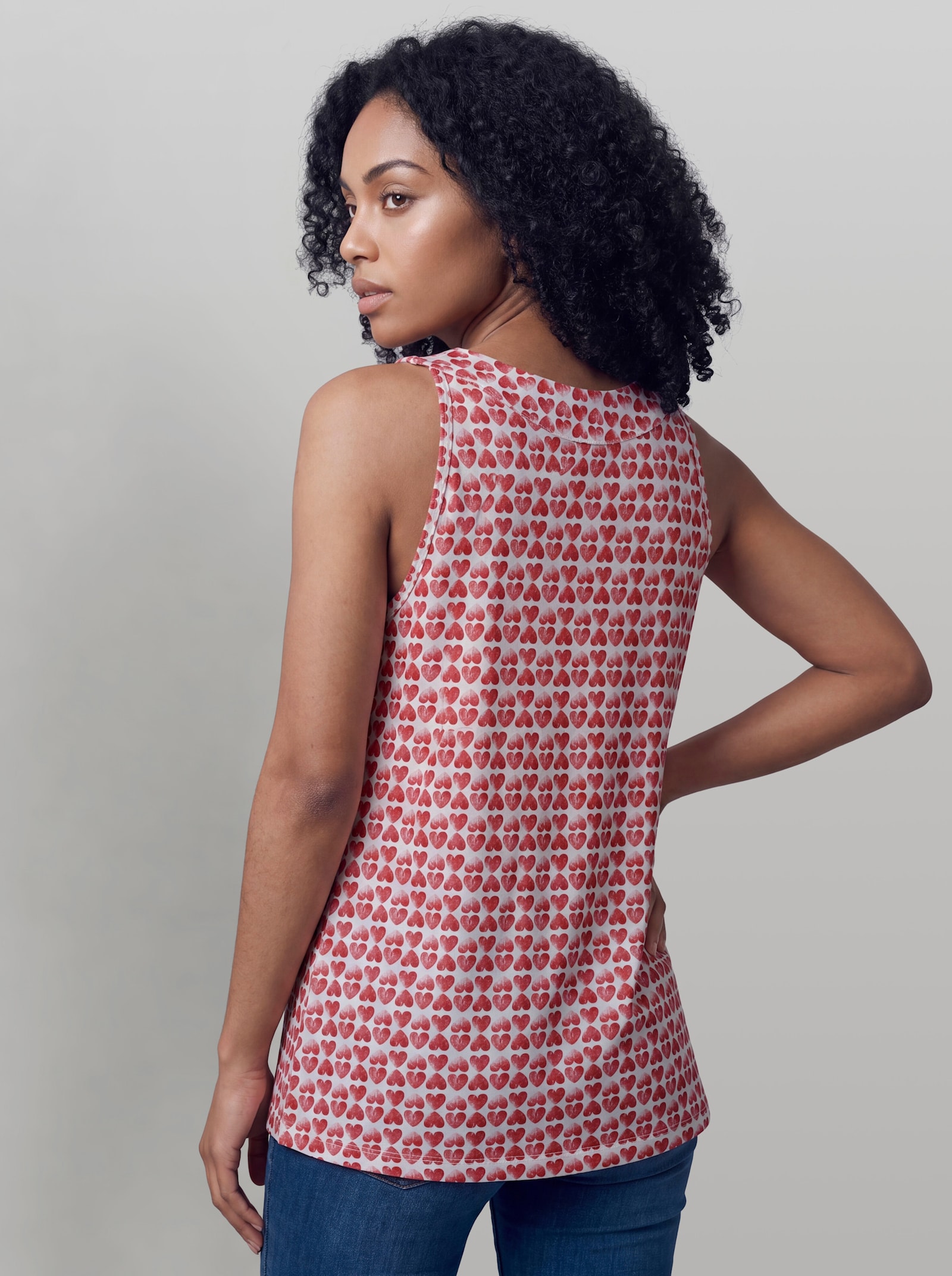 heine Shirttop mit amerikanischer Schulter - rot-hellrosé-gemustert