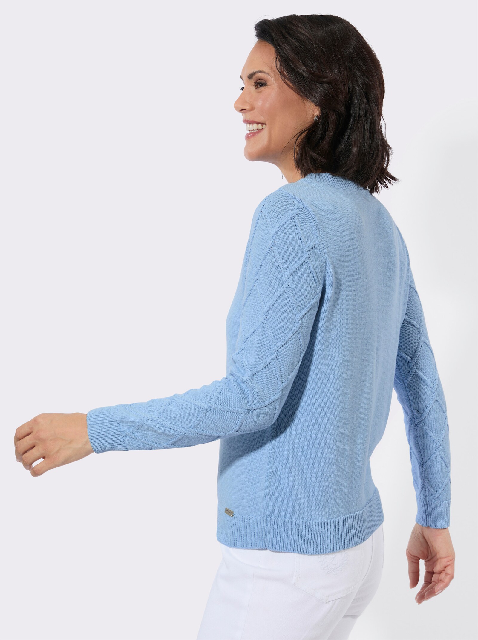 Baumwollpullover mit Rautenmuster - eisblau