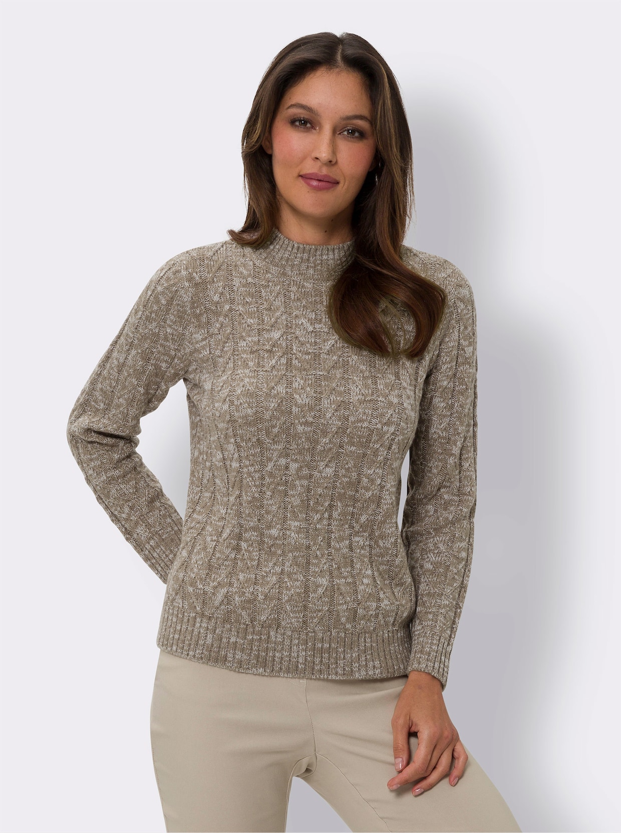 Stehkragen-Pullover - taupe-ecru-meliert