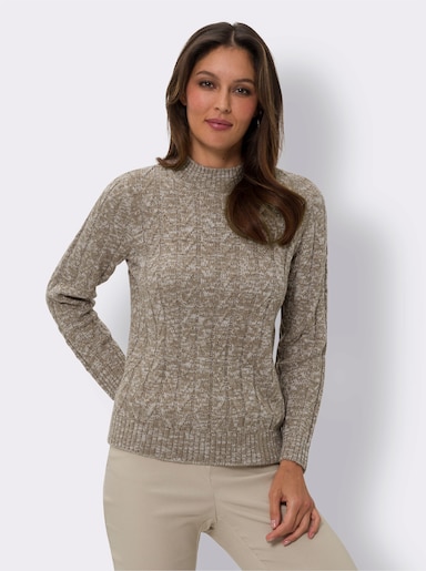 Stehkragenpullover - taupe-ecru-meliert