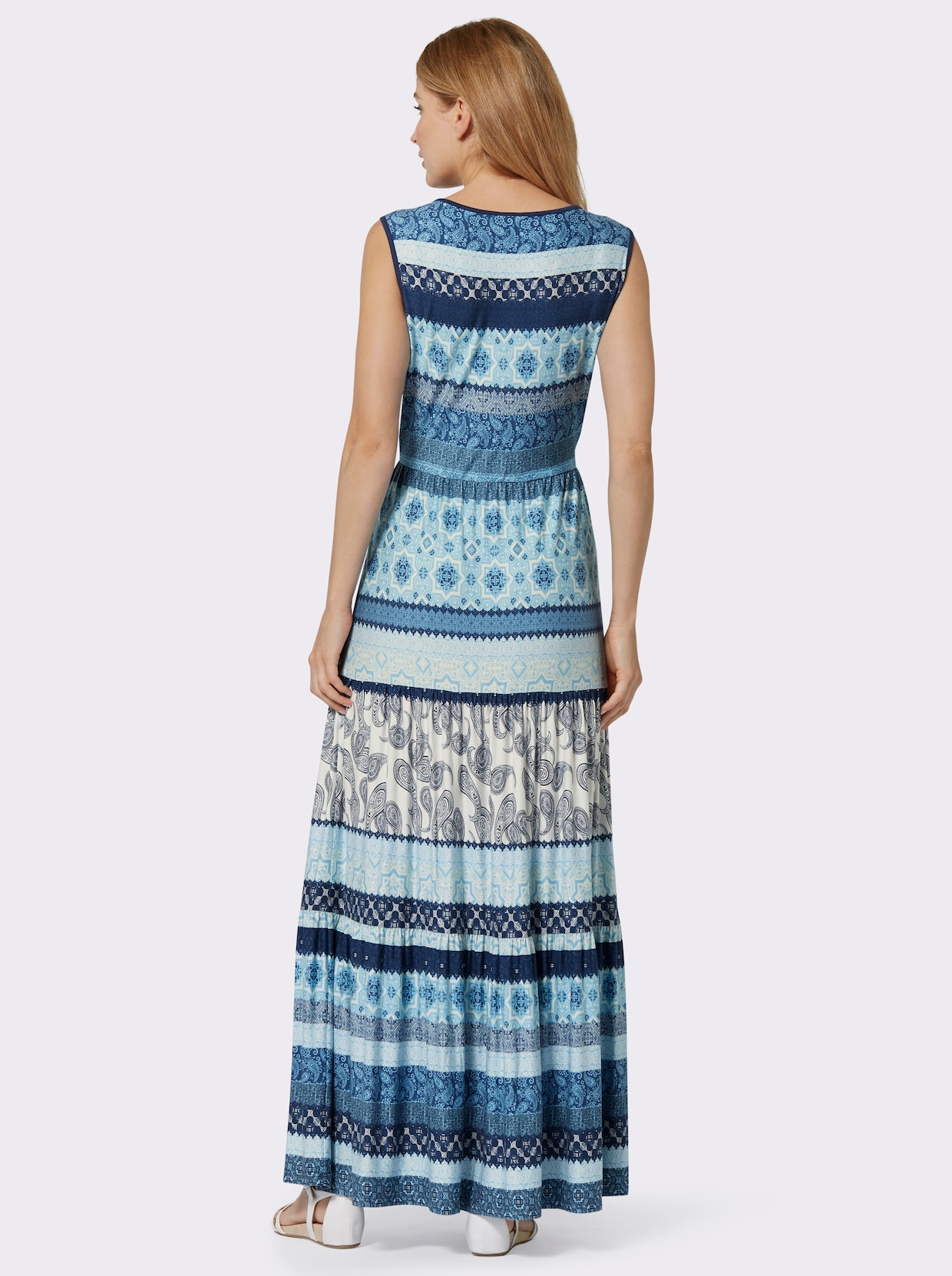 Gelaagde jurk - jeansblauw-aqua-bedrukt