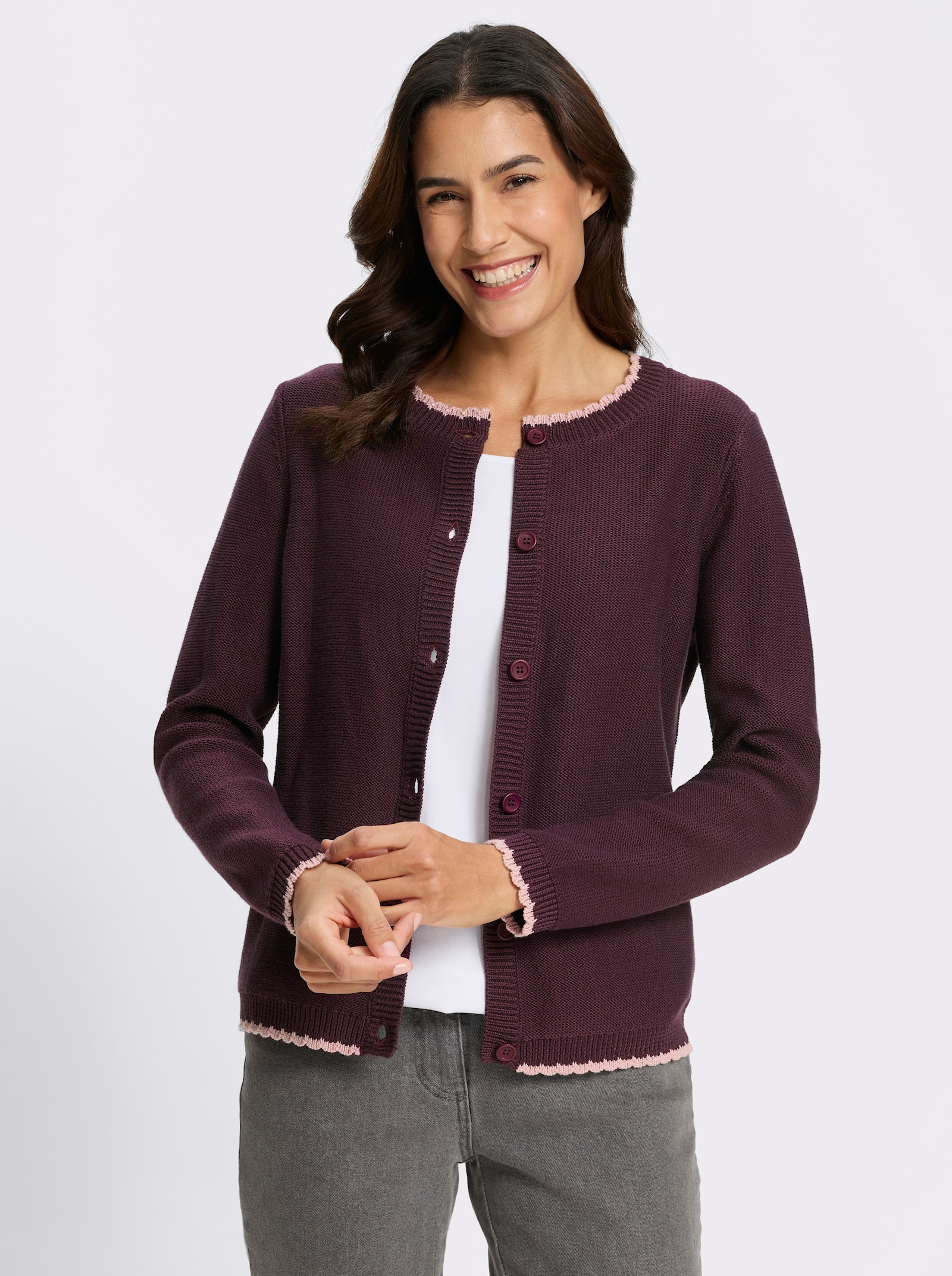 Strickjacke mit Muschelkante - burgund