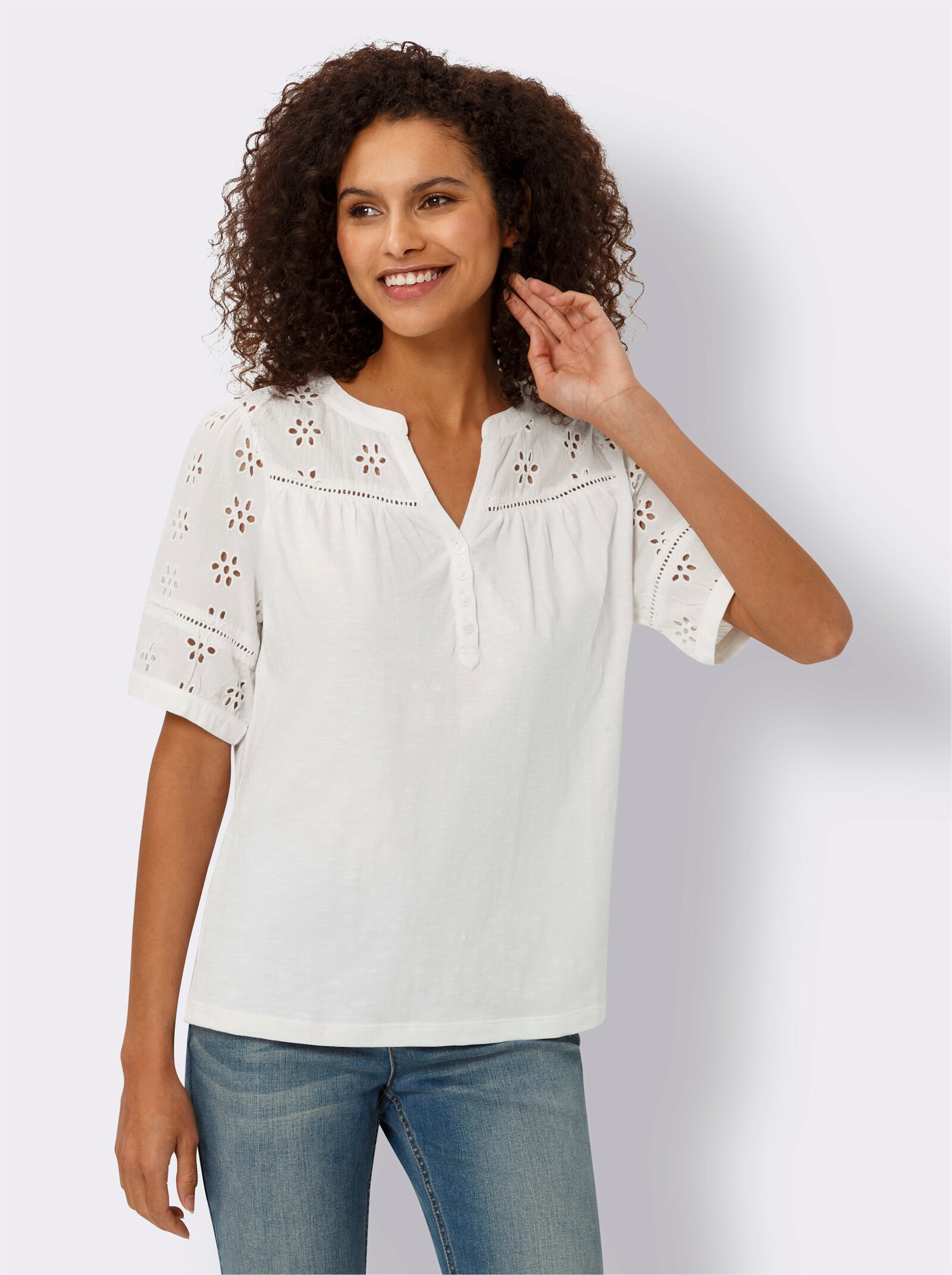 heine Kanten shirt met pofmouwen - ecru