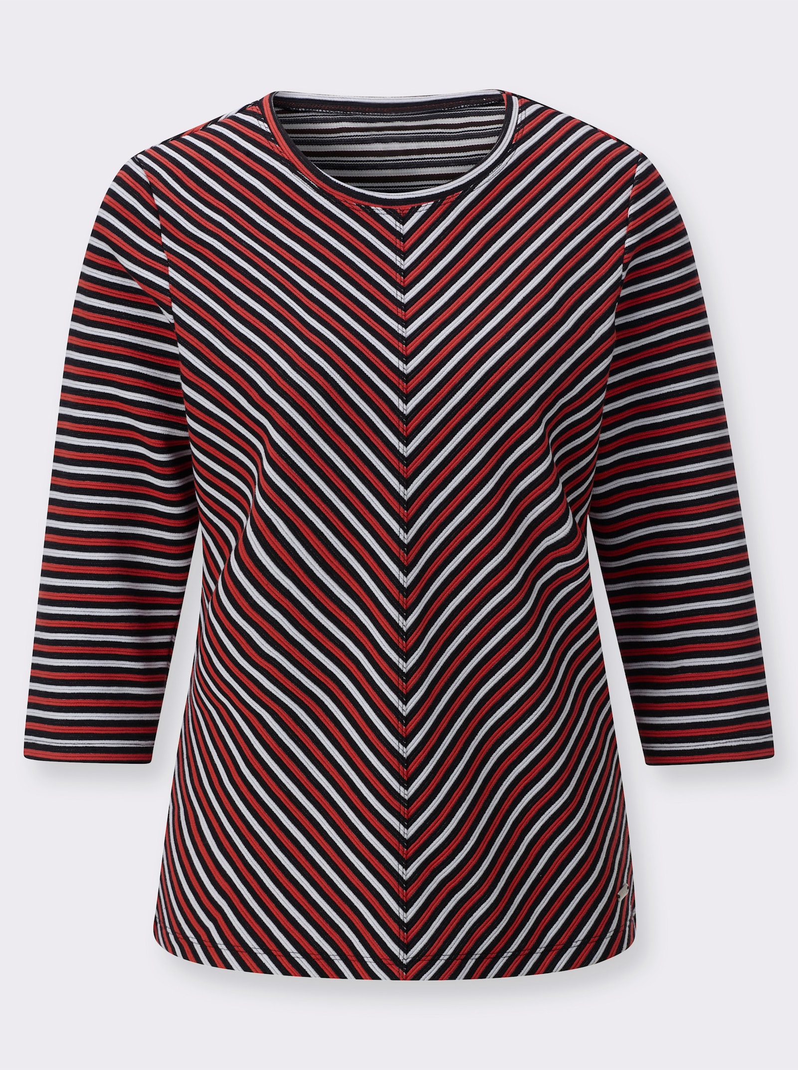 Shirt met ronde hals en jacquard-streeppatroon - aardbei/wit gedessineerd