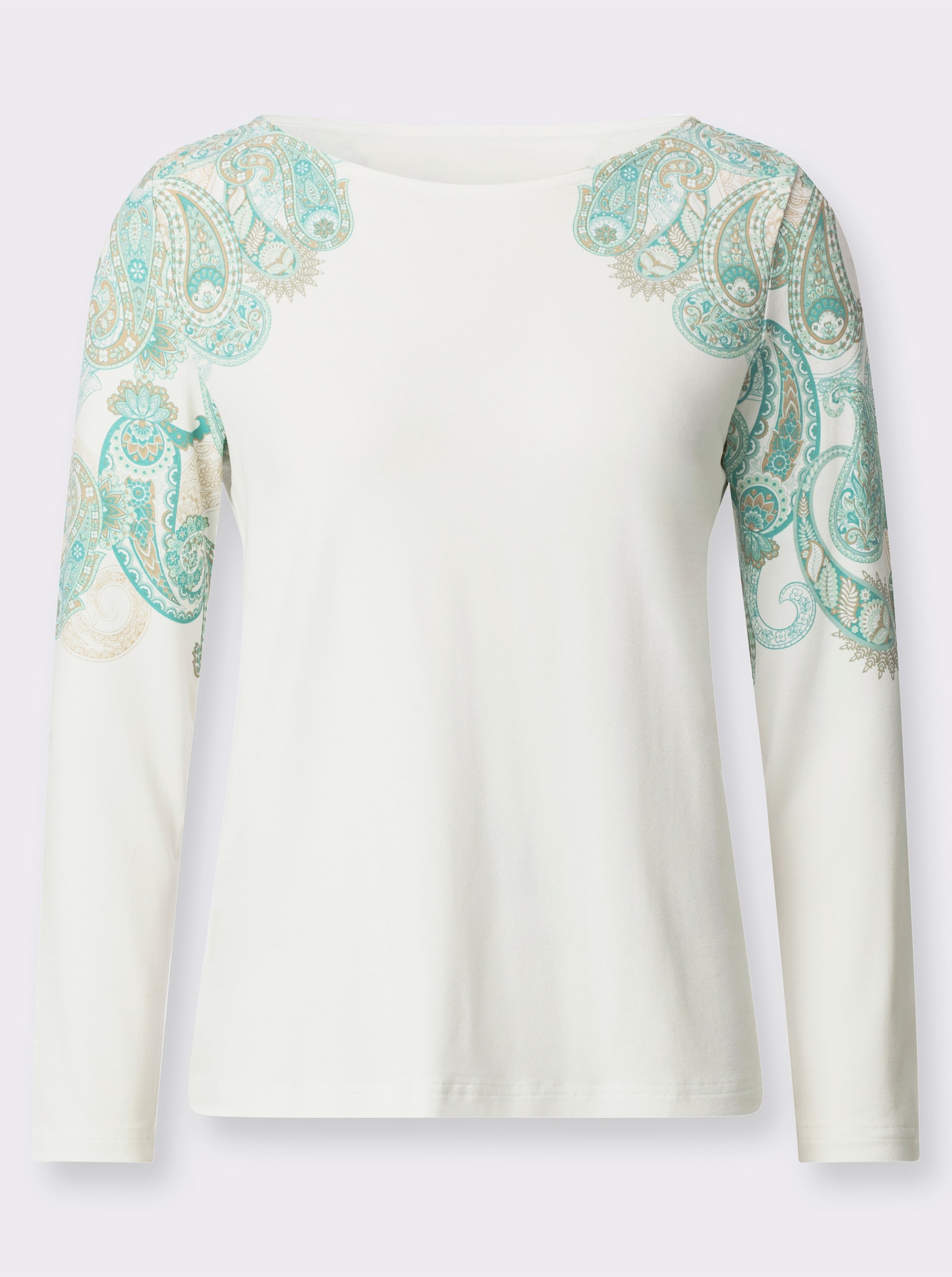 Langarmshirt mit platziertem Paisley-Druck - ecru-salbei-bedruckt