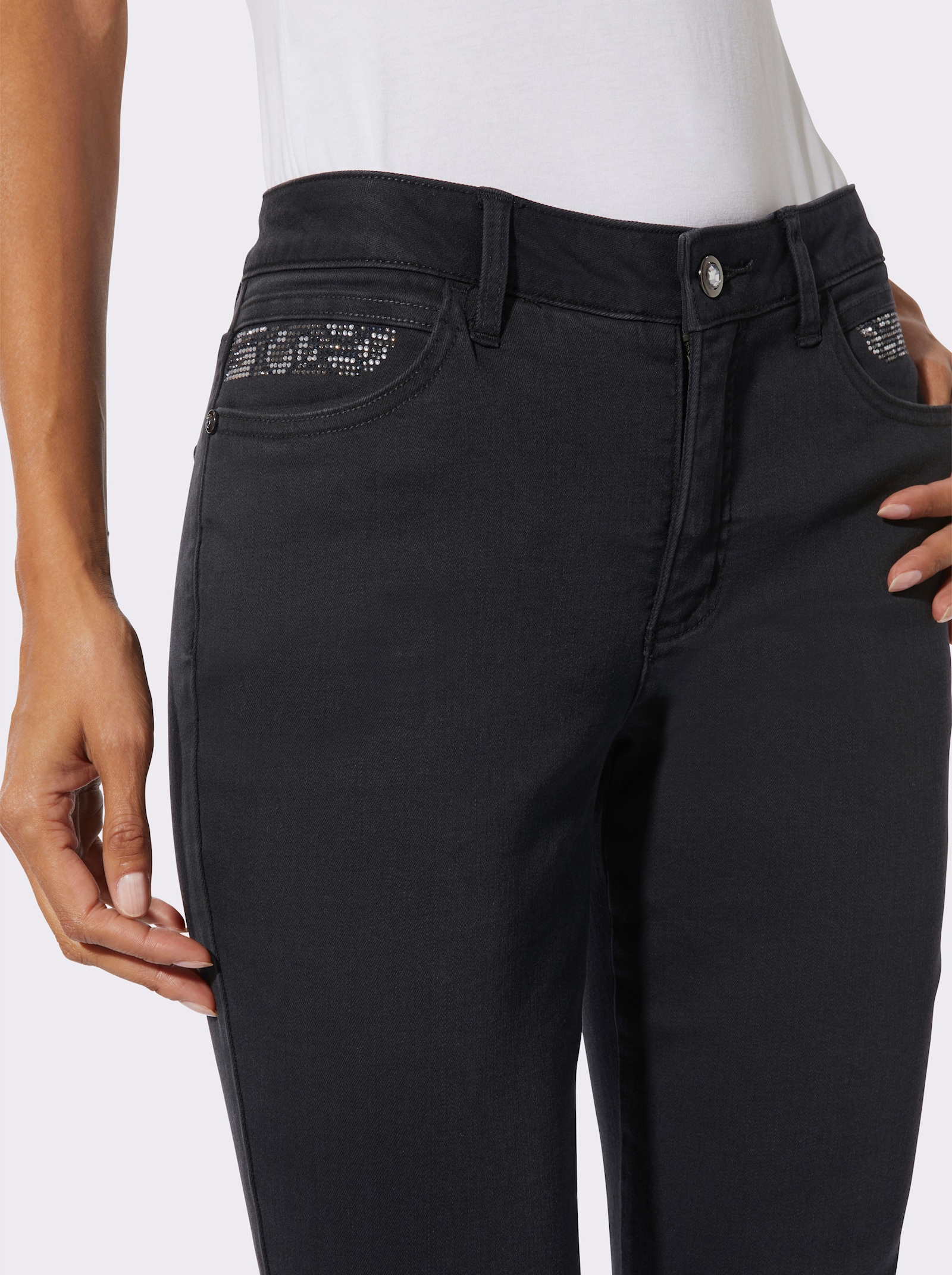 Gerade Jeans mit Ziersteinchen - black denim