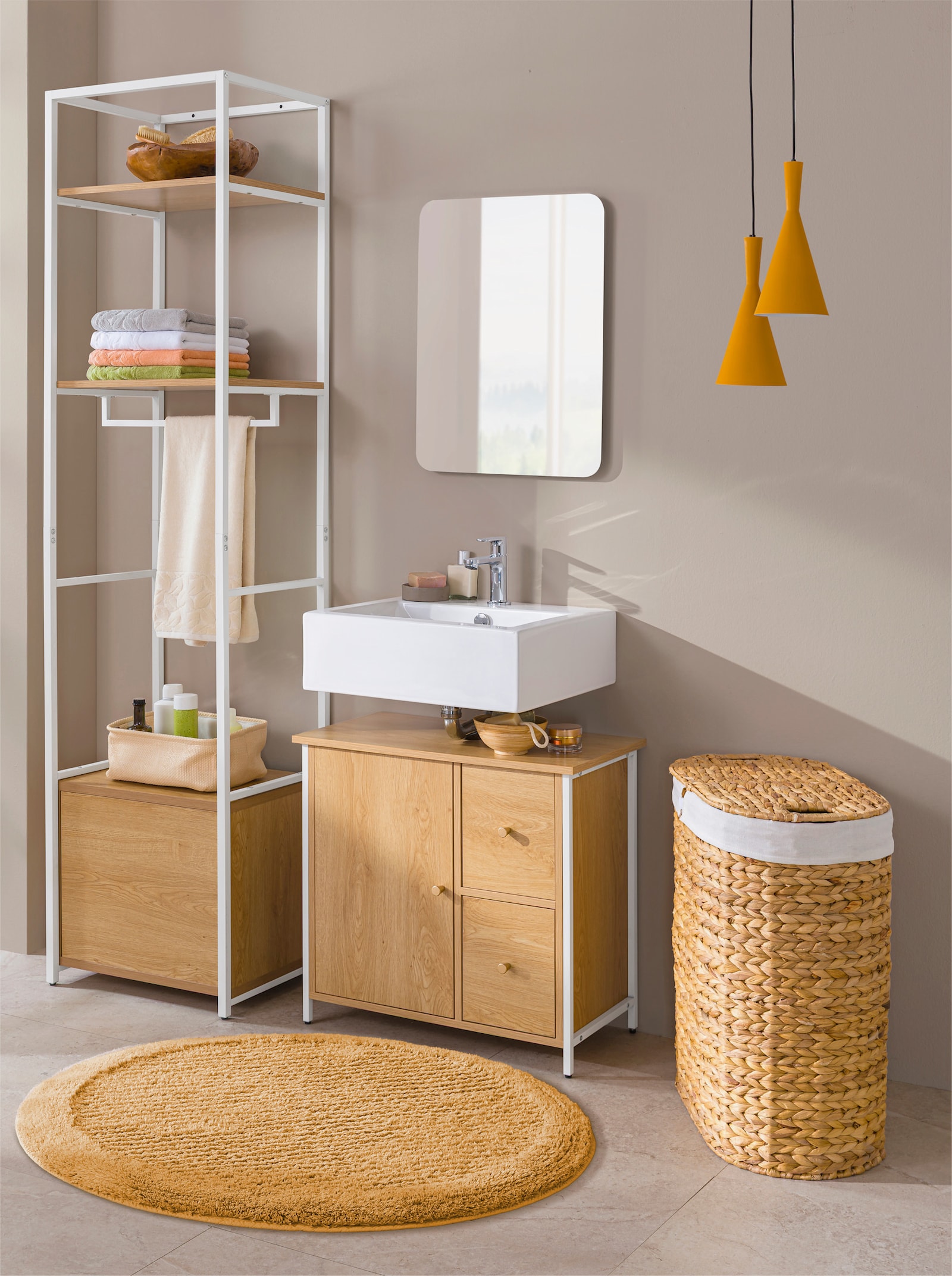 heine home Hochschrank - weiß-natur