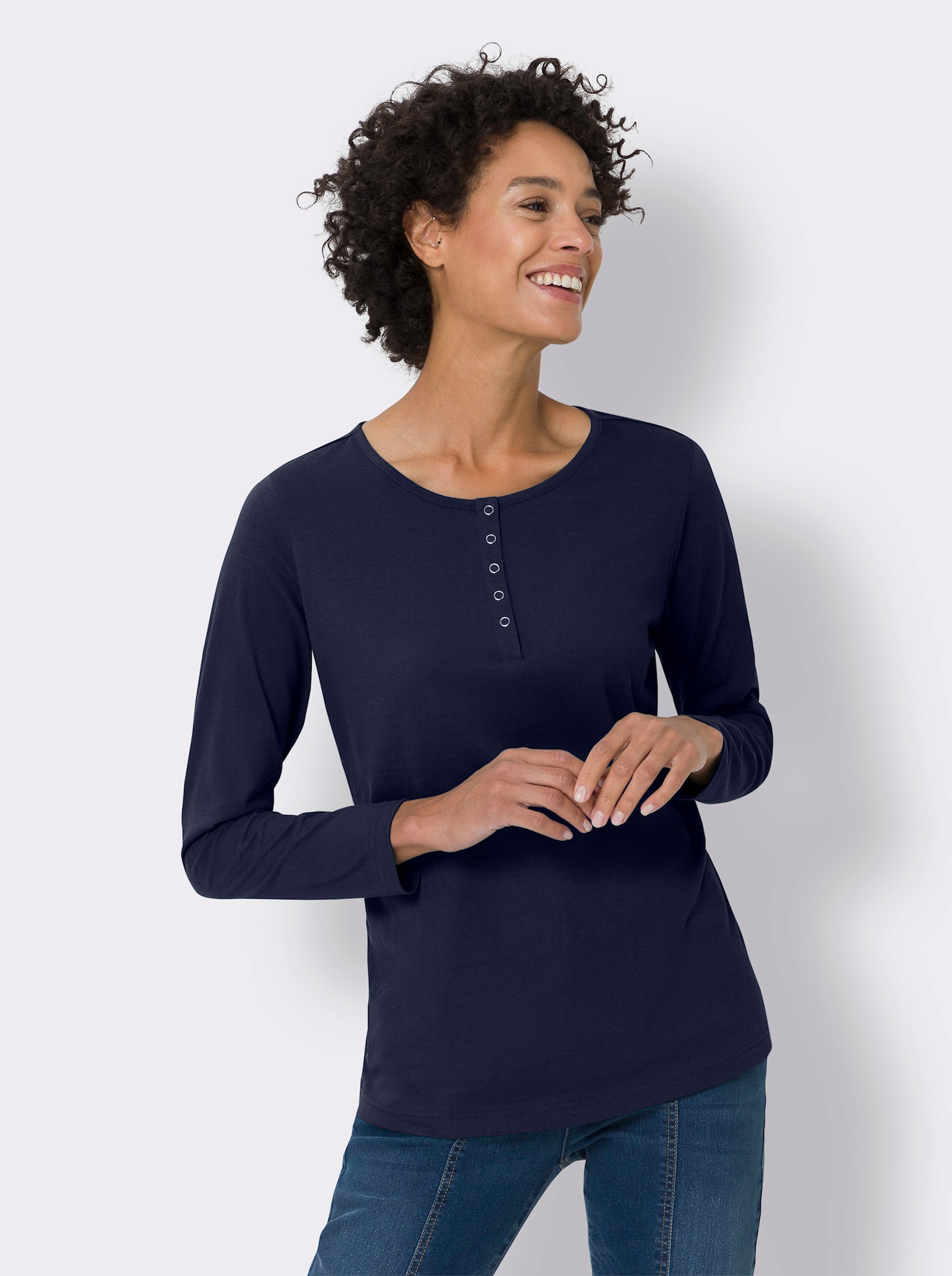 Shirt met lange mouwen en drukknopen - marine