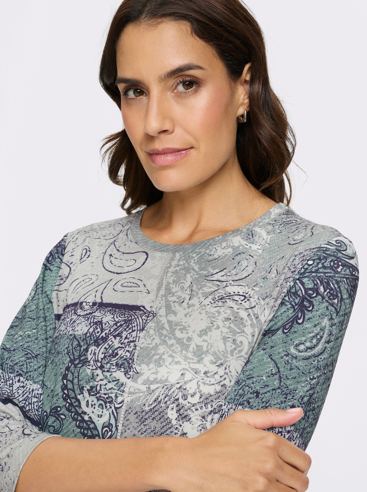 3/4-Arm-Shirt - kalkmint-weiß-bedruckt