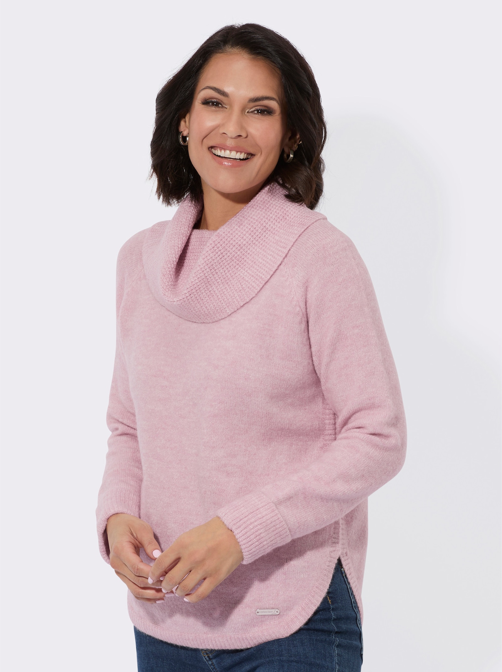 Rollkragenpullover aus Melangegarn - rosé-meliert