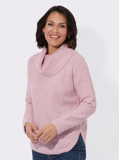 Rollkragenpullover aus Melangegarn - rosé-meliert