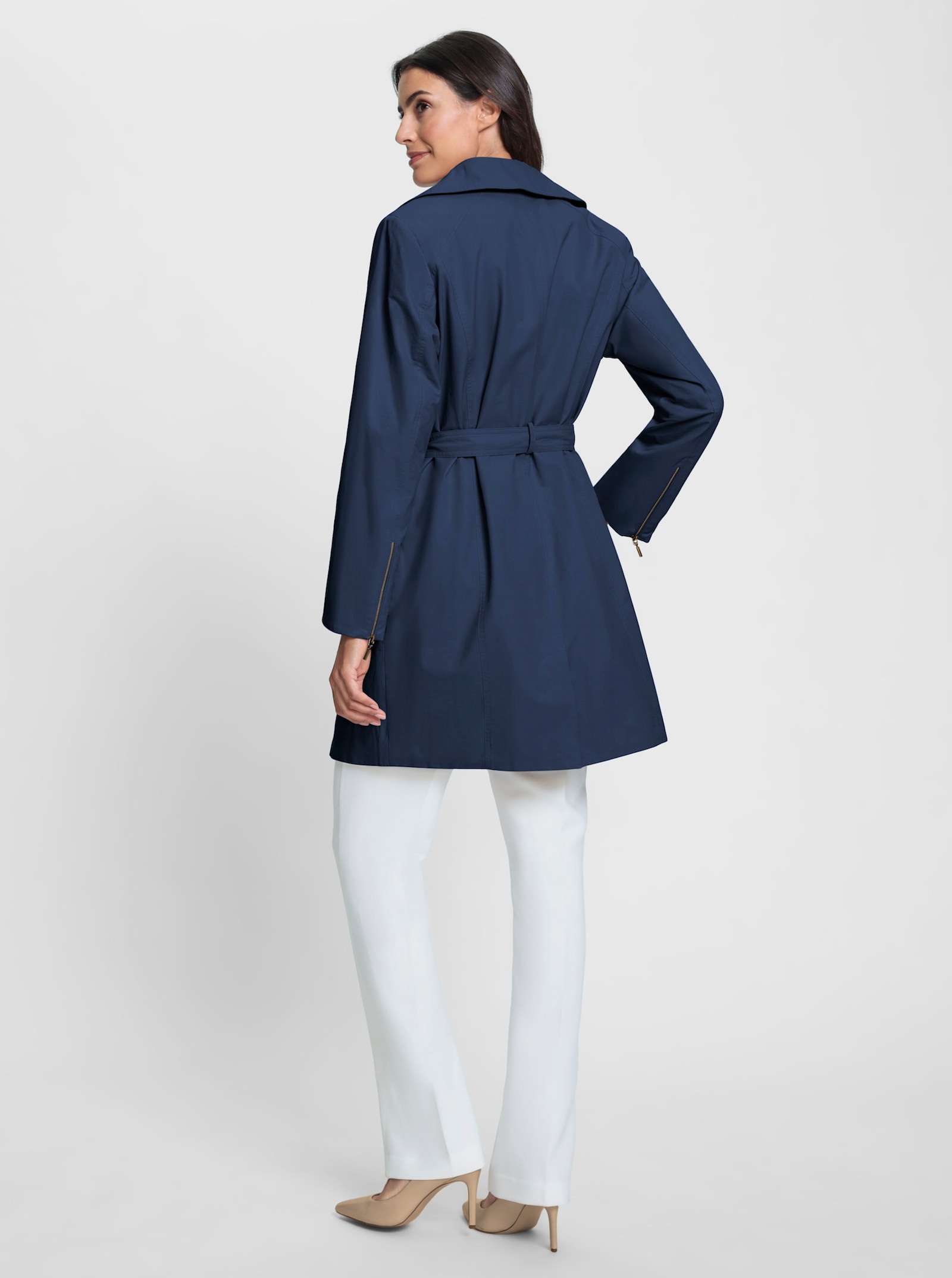 Trenchcoat met stoffen ceintuur - donkerblauw