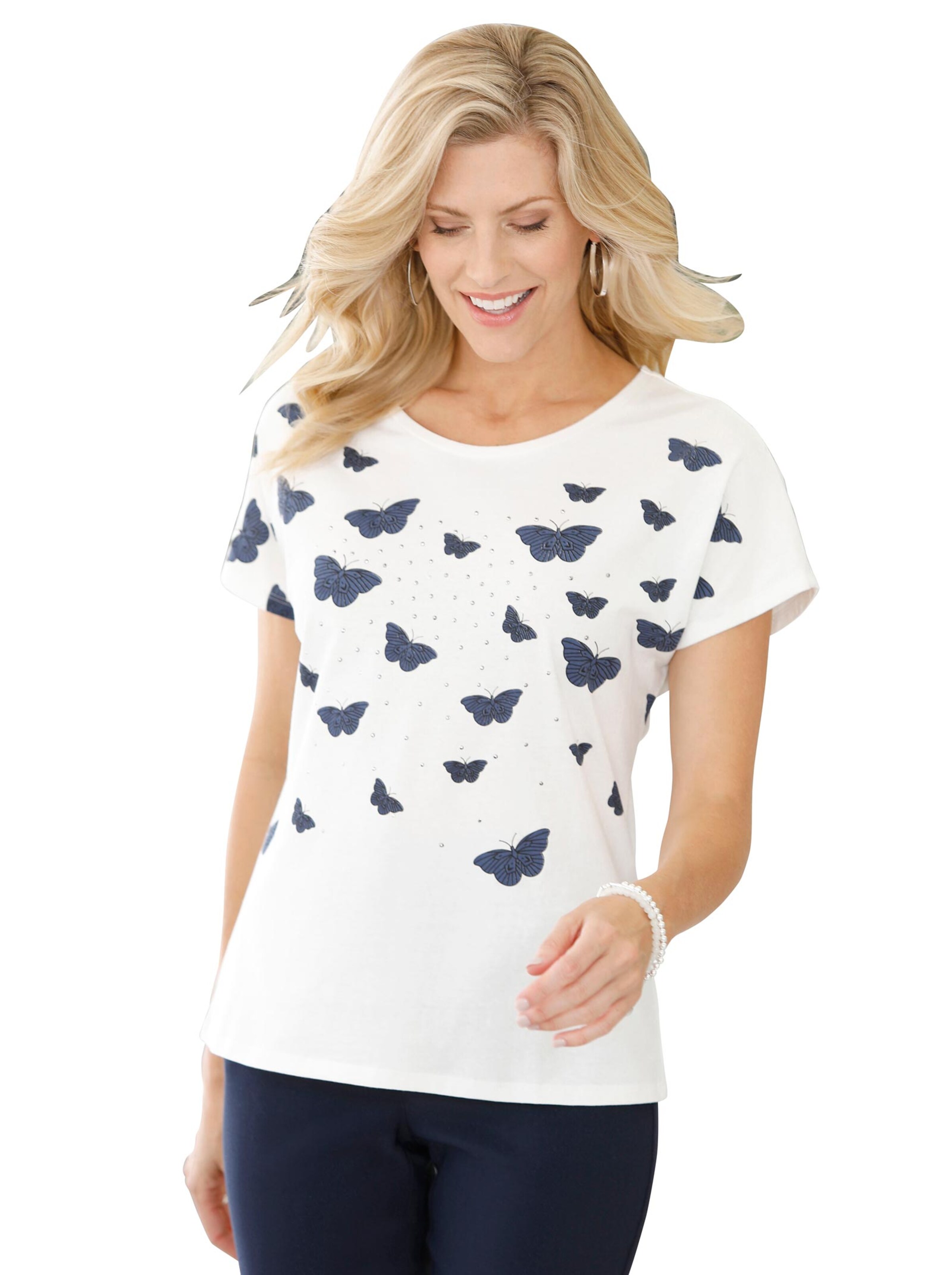 Shirt - ecru-marine-bedruckt