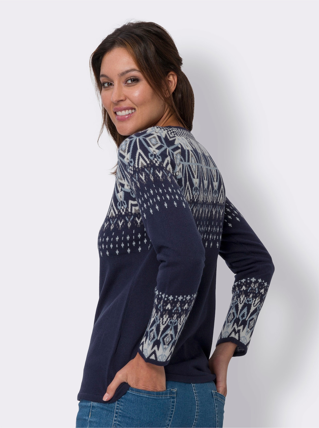 Jacquard-Pullover - marine-bleu-gemustert