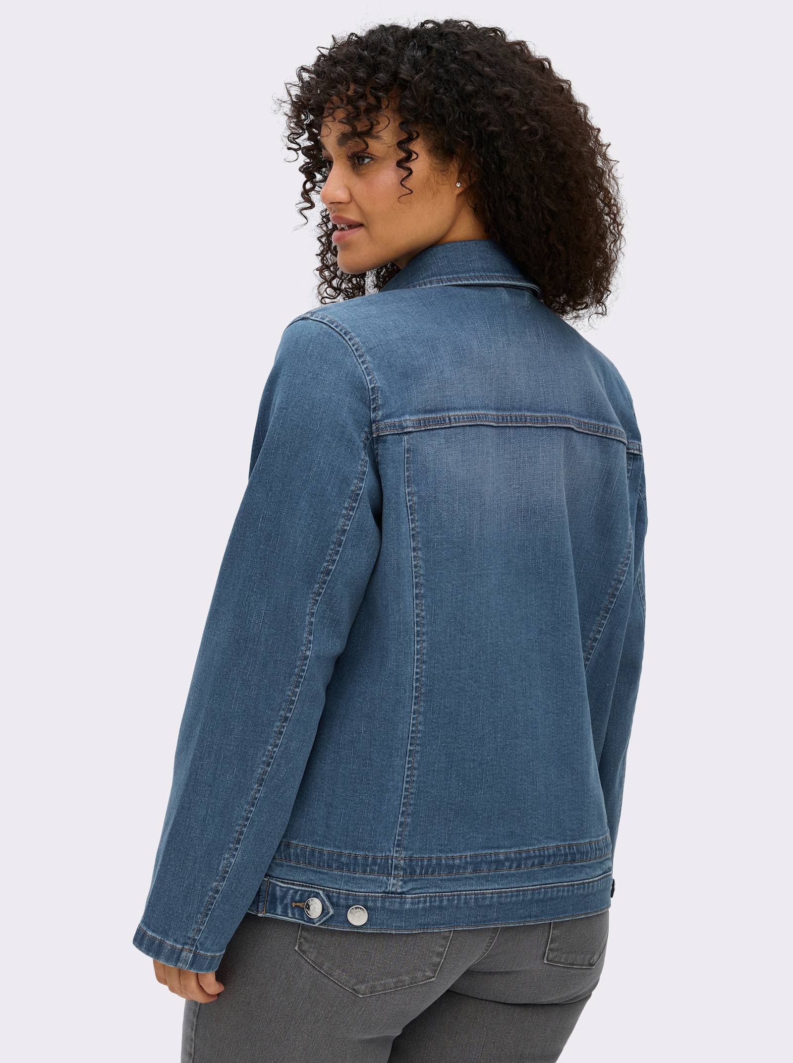 sheego Jeansblazer mit Kordelzug am Saum - blue-bleached