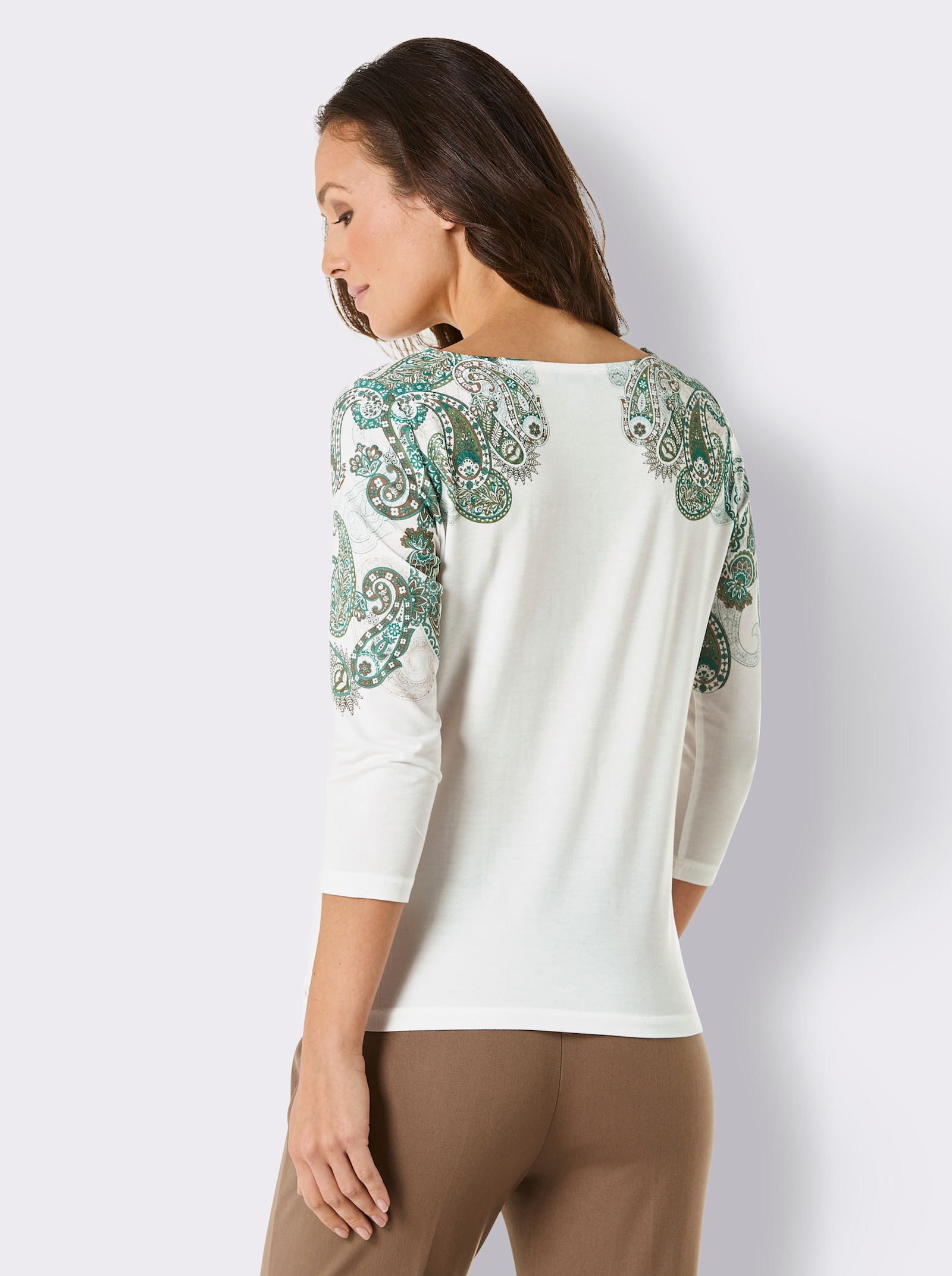 CREATION L PREMIUM 3/4-Arm-Shirt in TENCEL-Qualität - ecru-salbei-bedruckt