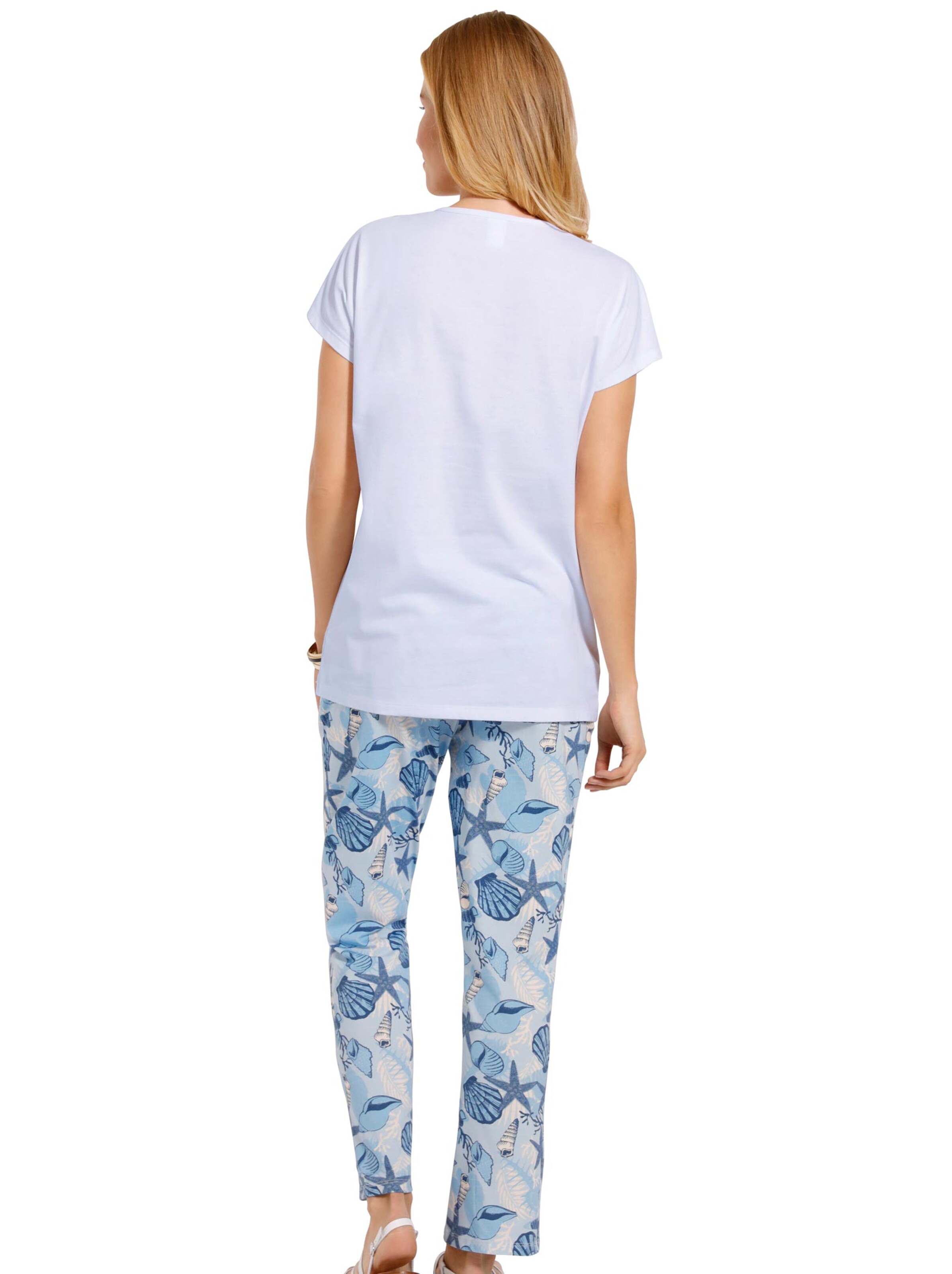 Freizeithose - blau-beige-bedruckt