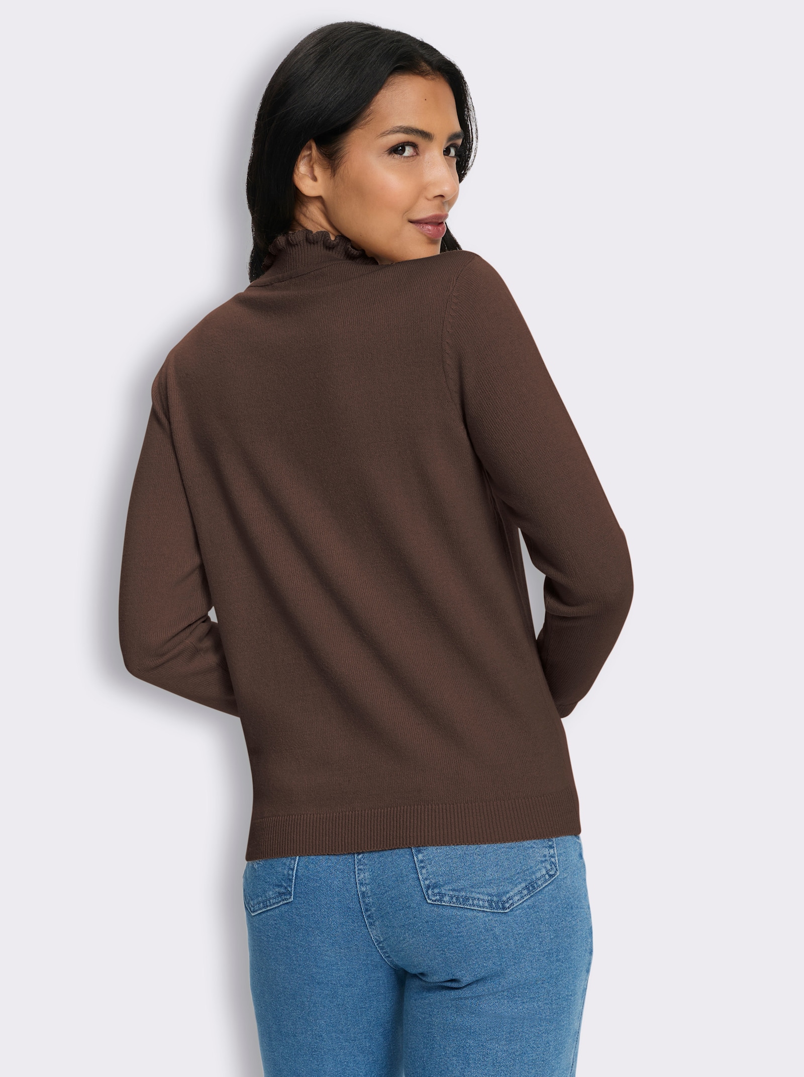 Stehkragenpullover in flauschiger Qualität - schoko